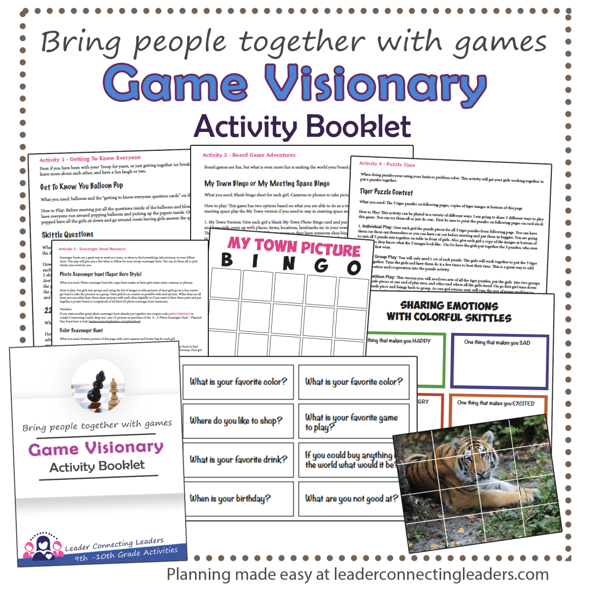 An educational teaching resource from Leader Connecting Leaders entitled 9th-10th Grade: Bring People Together with Games: Game Visionary Activity Booklet downloadable at Teach Simple.