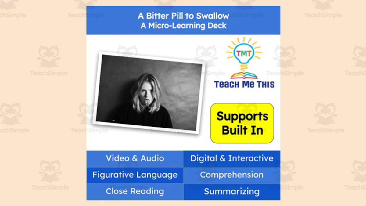 An educational teaching resource from Teach Me This entitled A Bitter Pill to Swallow | Figurative Language Activity | Micro-Learning Deck downloadable at Teach Simple.
