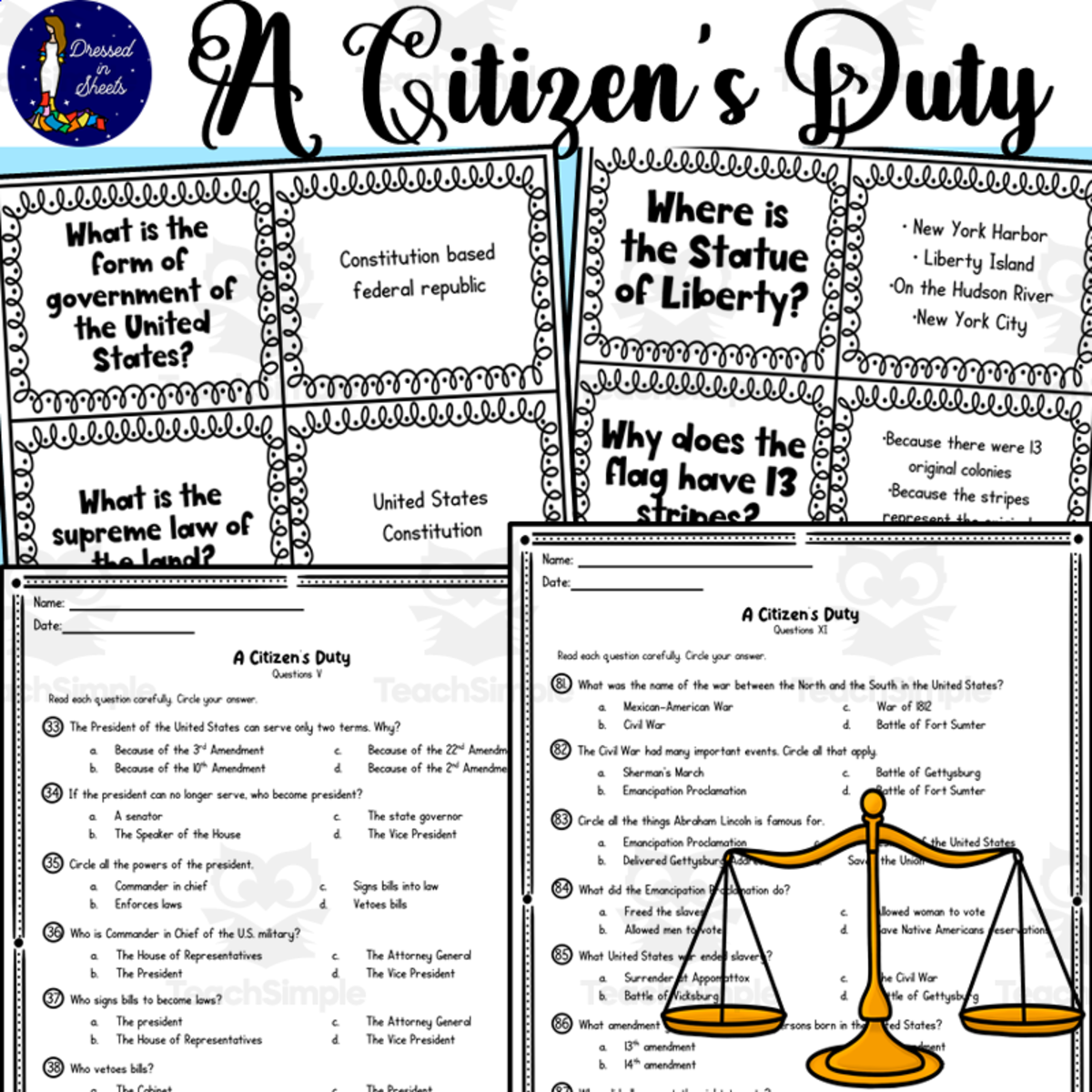 An educational teaching resource from Soumara Siddiqui entitled A Citizen's Duty Flashcards downloadable at Teach Simple.