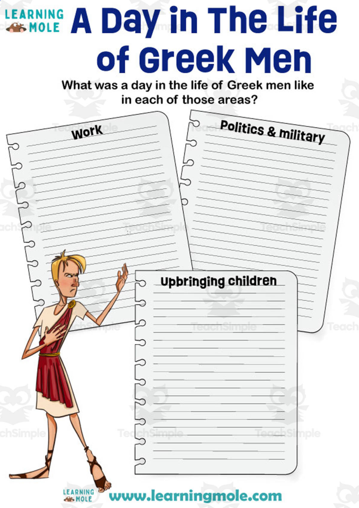 An educational teaching resource from Educational Voice entitled A Day in The Life of Greek Men Activity downloadable at Teach Simple.