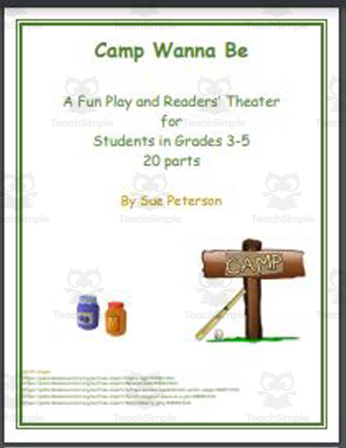 An educational teaching resource from Sue Peterson entitled A Fun Play: Camp Wanna Be downloadable at Teach Simple.