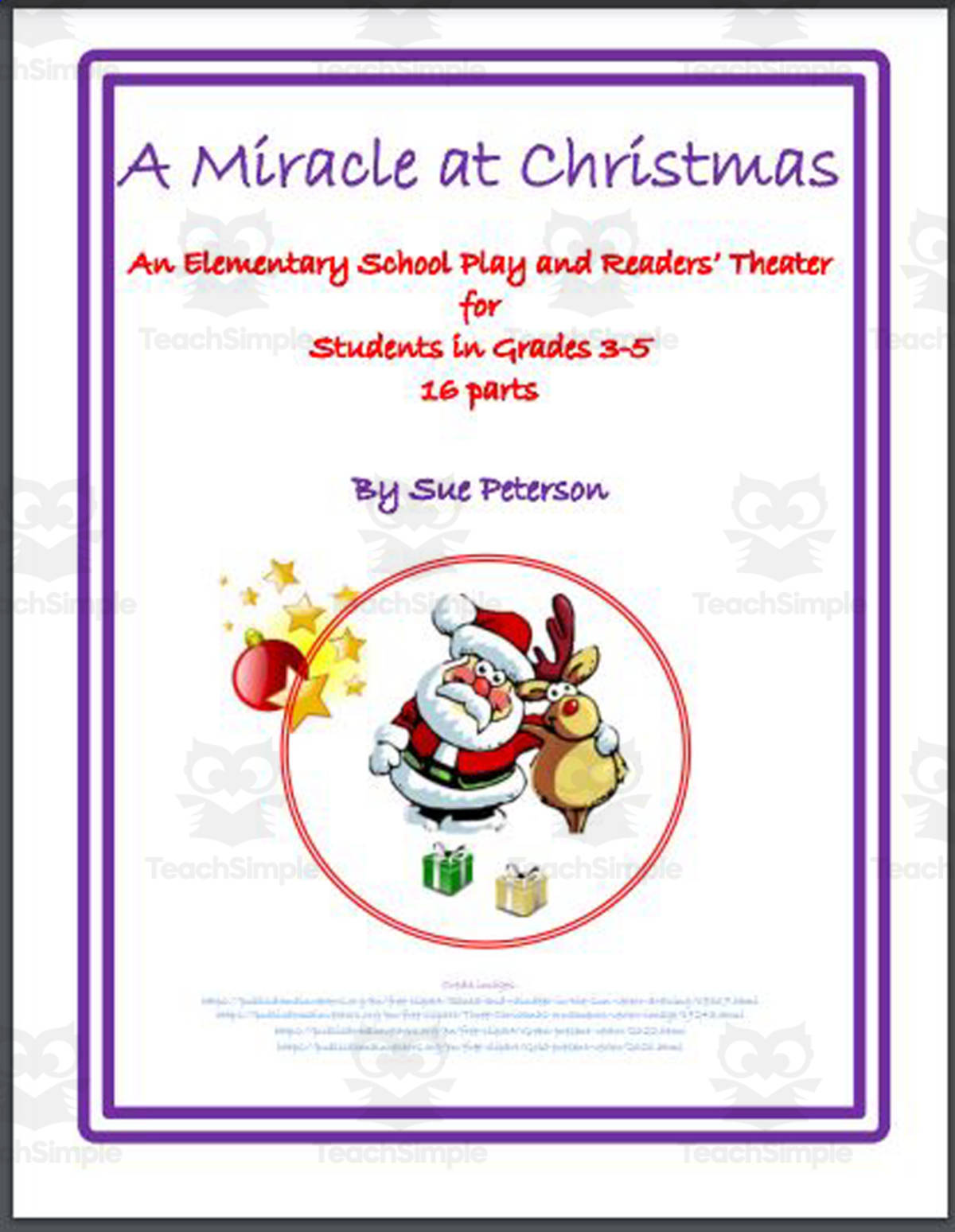 An educational teaching resource from Sue Peterson entitled A Holiday Play: A Miracle at Christmas downloadable at Teach Simple.