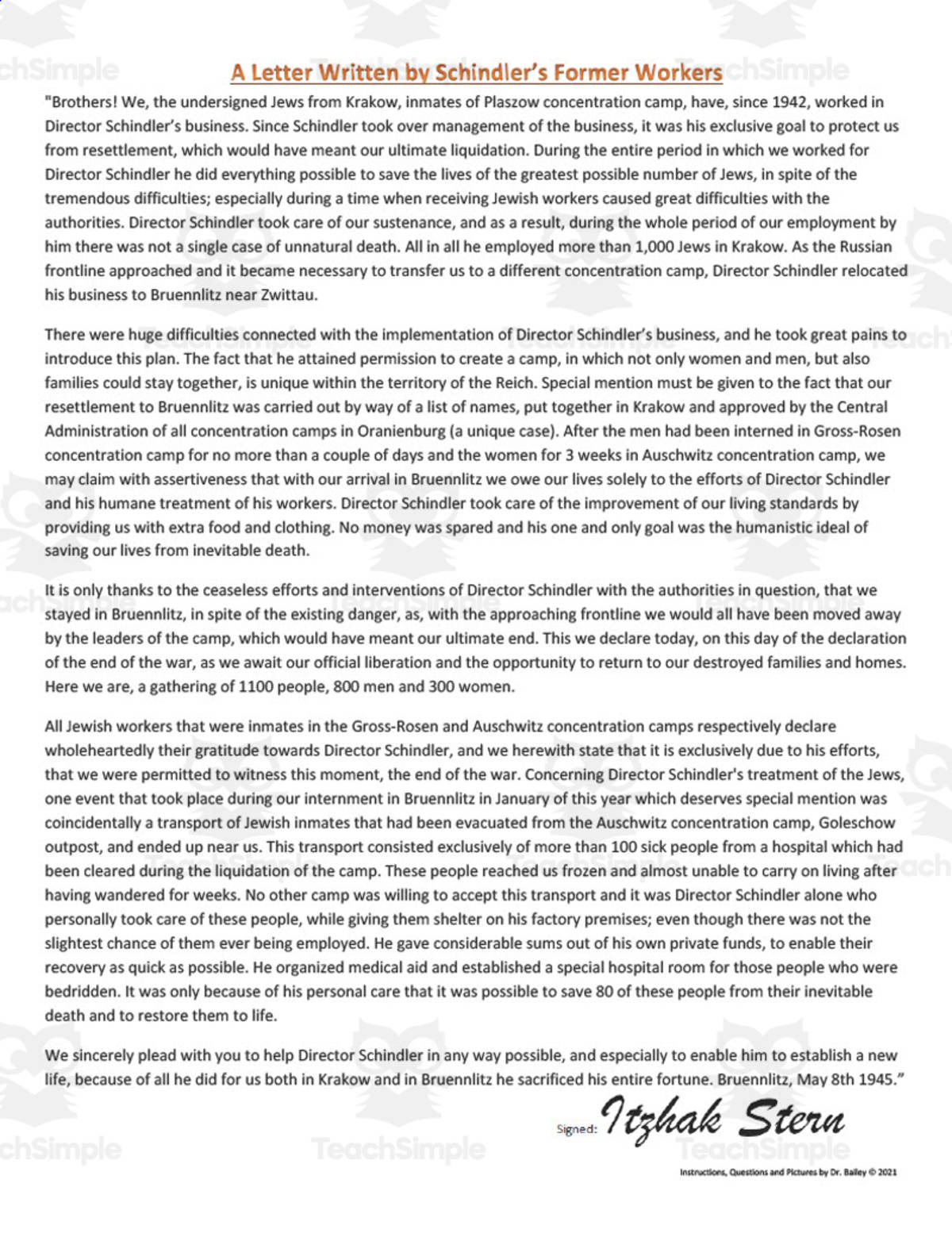 An educational teaching resource from DrDrew entitled A Letter to Oskar Schindler | Letter Writing Project downloadable at Teach Simple.
