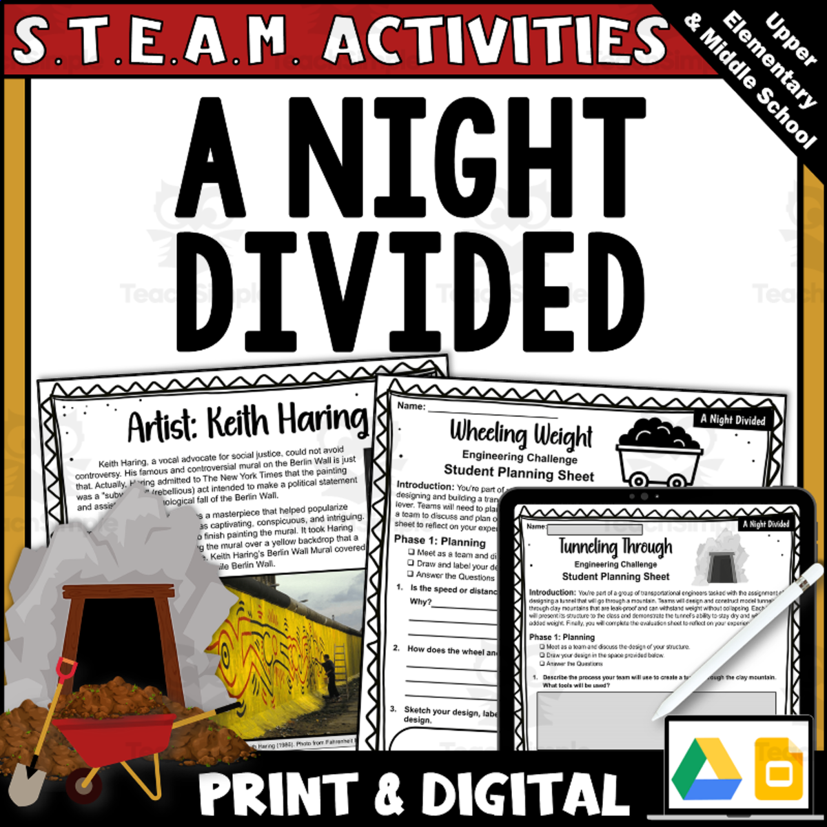 An educational teaching resource from Creatively Gifted entitled "A Night Divided" S.T.E.A.M. Activities Packet downloadable at Teach Simple.