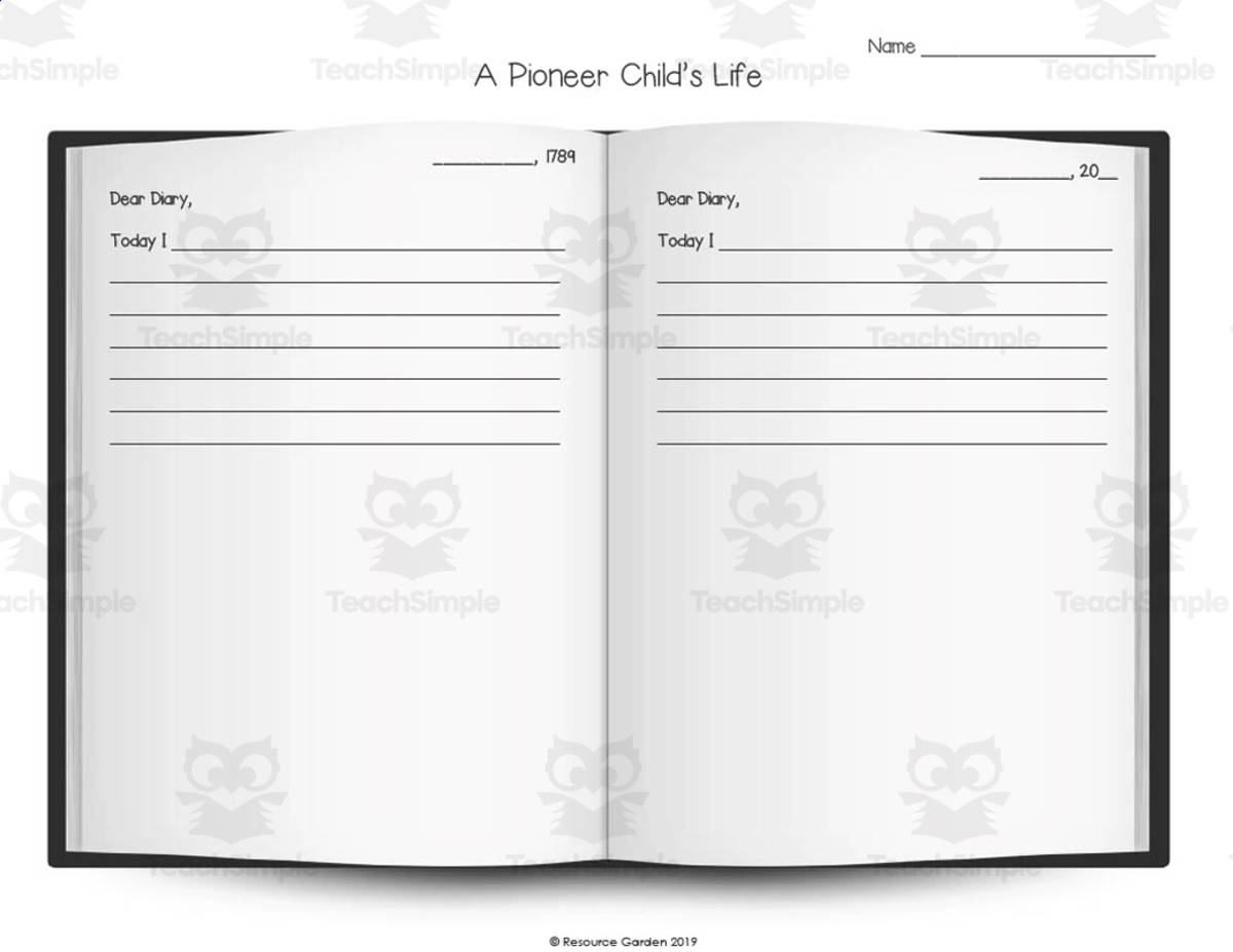 An educational teaching resource from Resource Garden entitled A Pioneer Child's Life Diary Entry downloadable at Teach Simple.