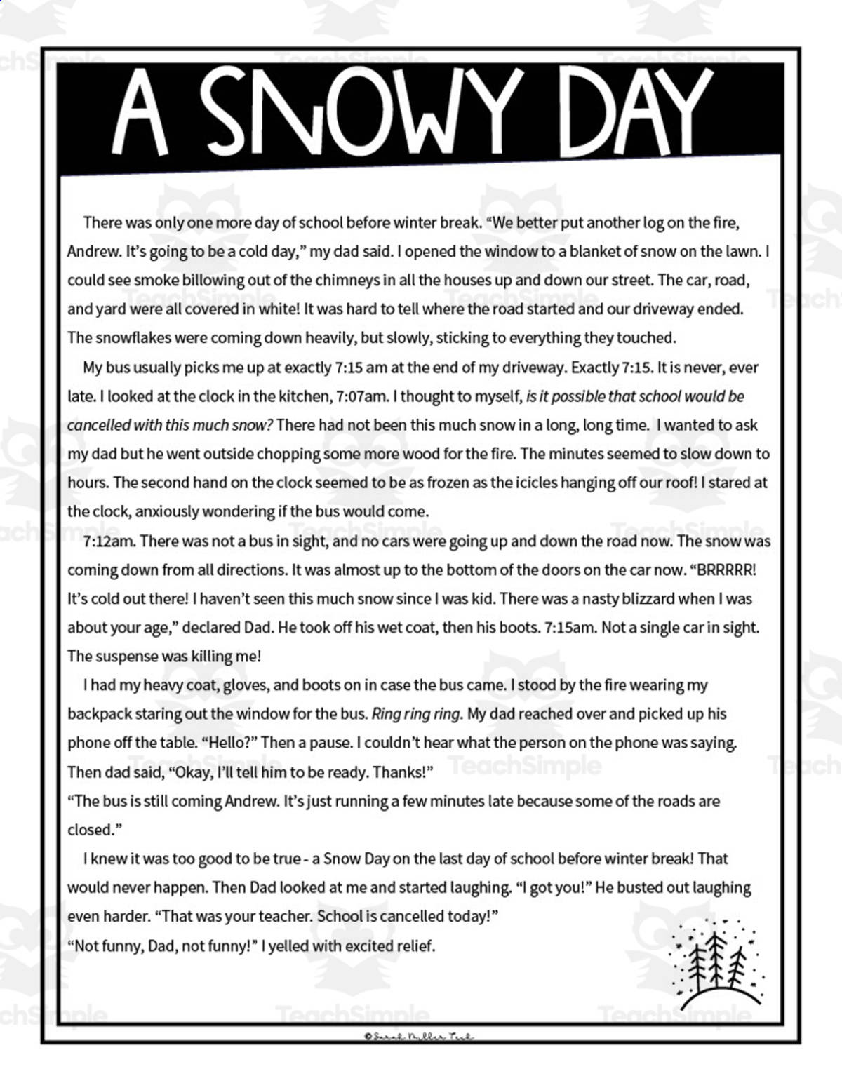 An educational teaching resource from Sarah Miller Tech entitled "A Snowy Day" Christmas Coloring Activity downloadable at Teach Simple.