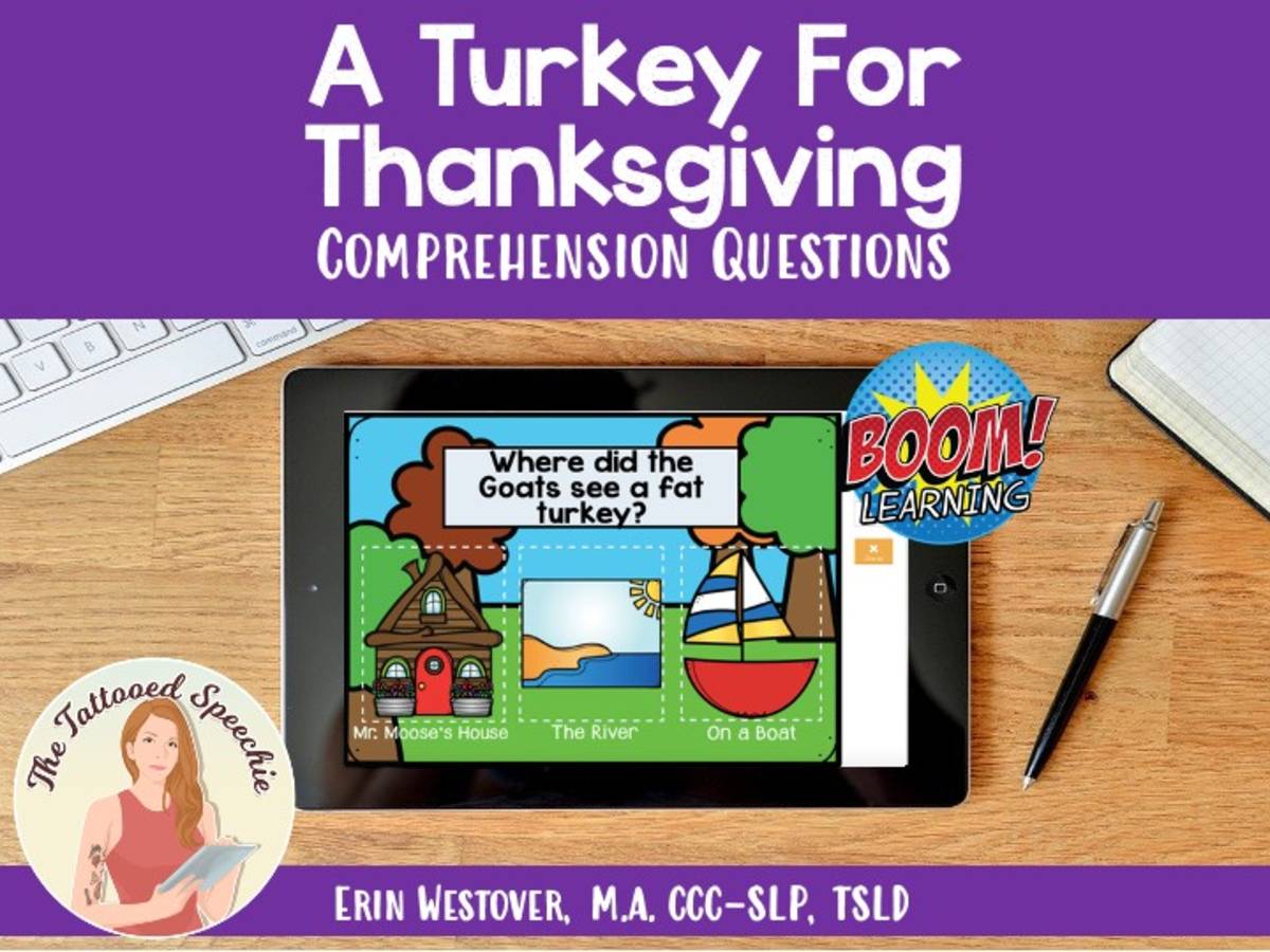 An educational teaching resource from The Tattooed Speechie entitled A Turkey For Thanksgiving WH- Questions - BOOM Cards downloadable at Teach Simple.
