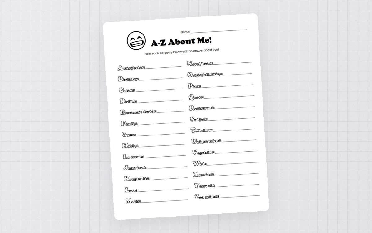 An educational teaching resource from Brave Education entitled A-Z About Me! downloadable at Teach Simple.