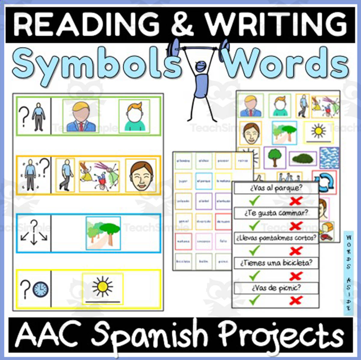 An educational teaching resource from WORDS ASIDE entitled AAC Spanish Reading and Writing Task Cards 1 downloadable at Teach Simple.