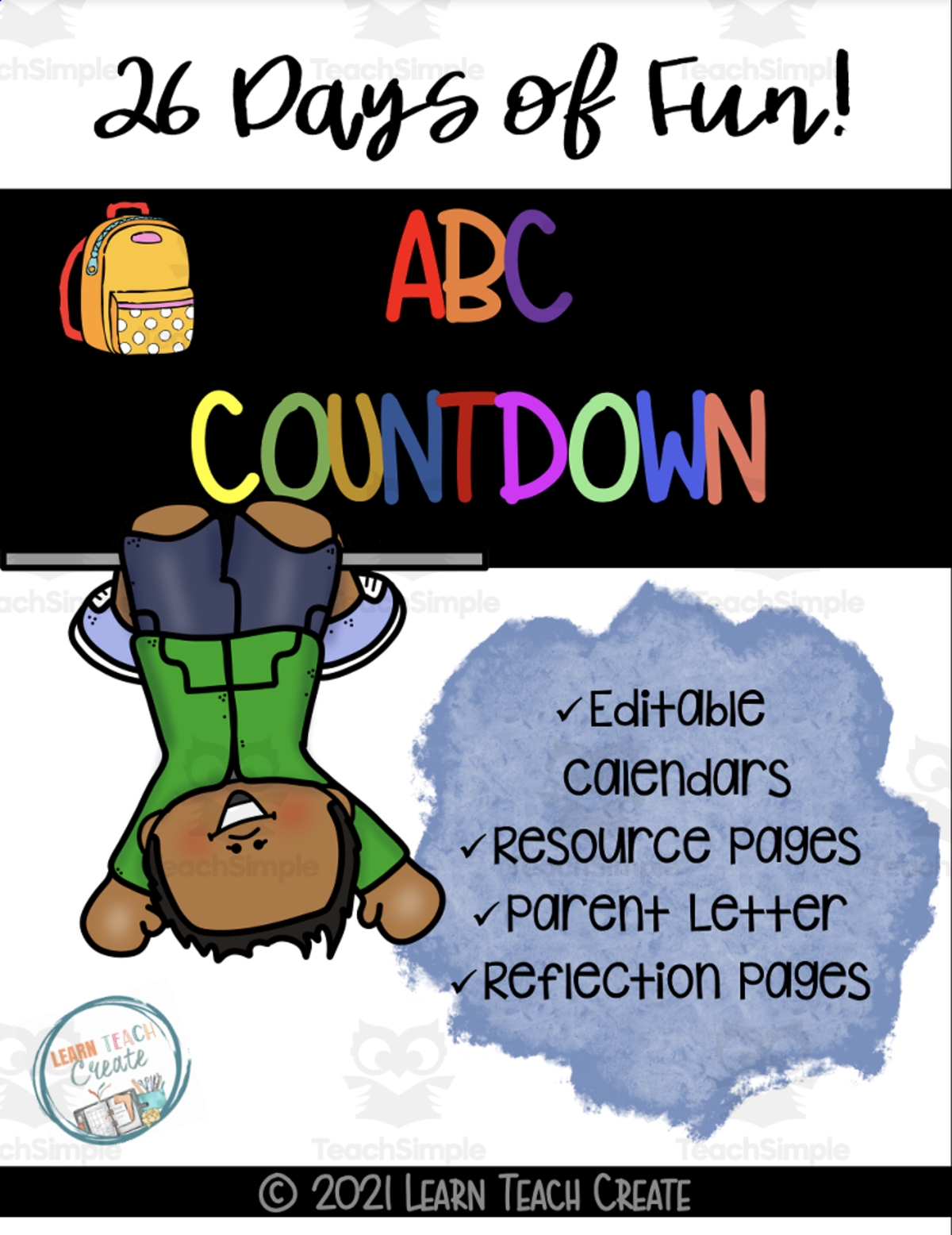 An educational teaching resource from Learn Teach Create entitled ABC Countdown Calendar + Reflection Book downloadable at Teach Simple.