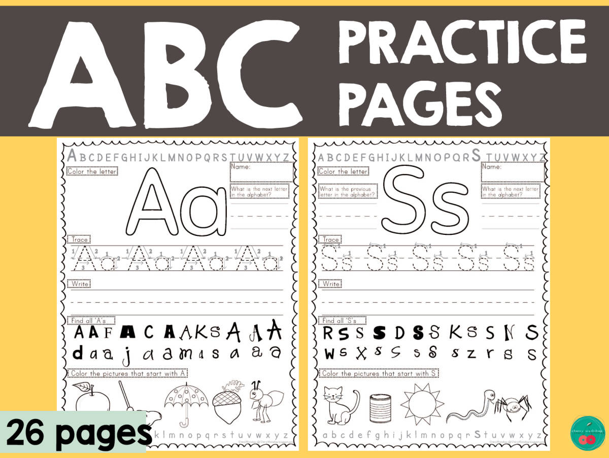 An educational teaching resource from Cherry Workshop entitled ABC Practice Page Activity downloadable at Teach Simple.