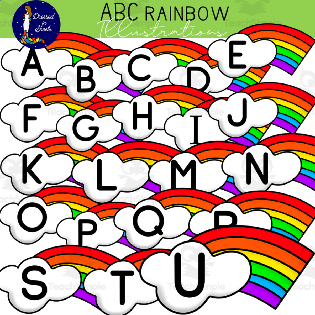 An educational teaching resource from Soumara Siddiqui entitled ABC Rainbow Clip Art downloadable at Teach Simple.