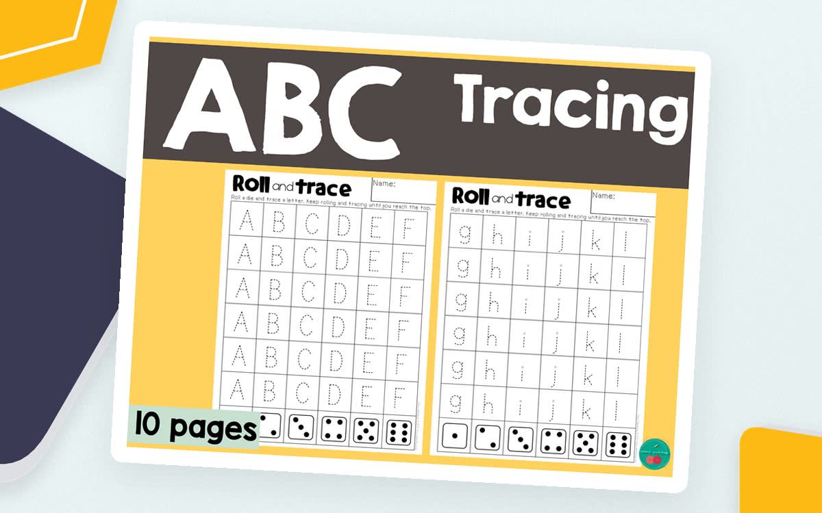 An educational teaching resource from Cherry Workshop entitled ABC Roll and Trace downloadable at Teach Simple.