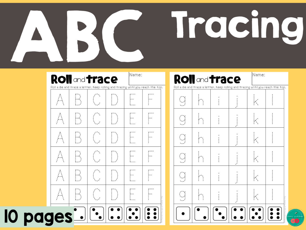 An educational teaching resource from Cherry Workshop entitled ABC Roll and Trace downloadable at Teach Simple.