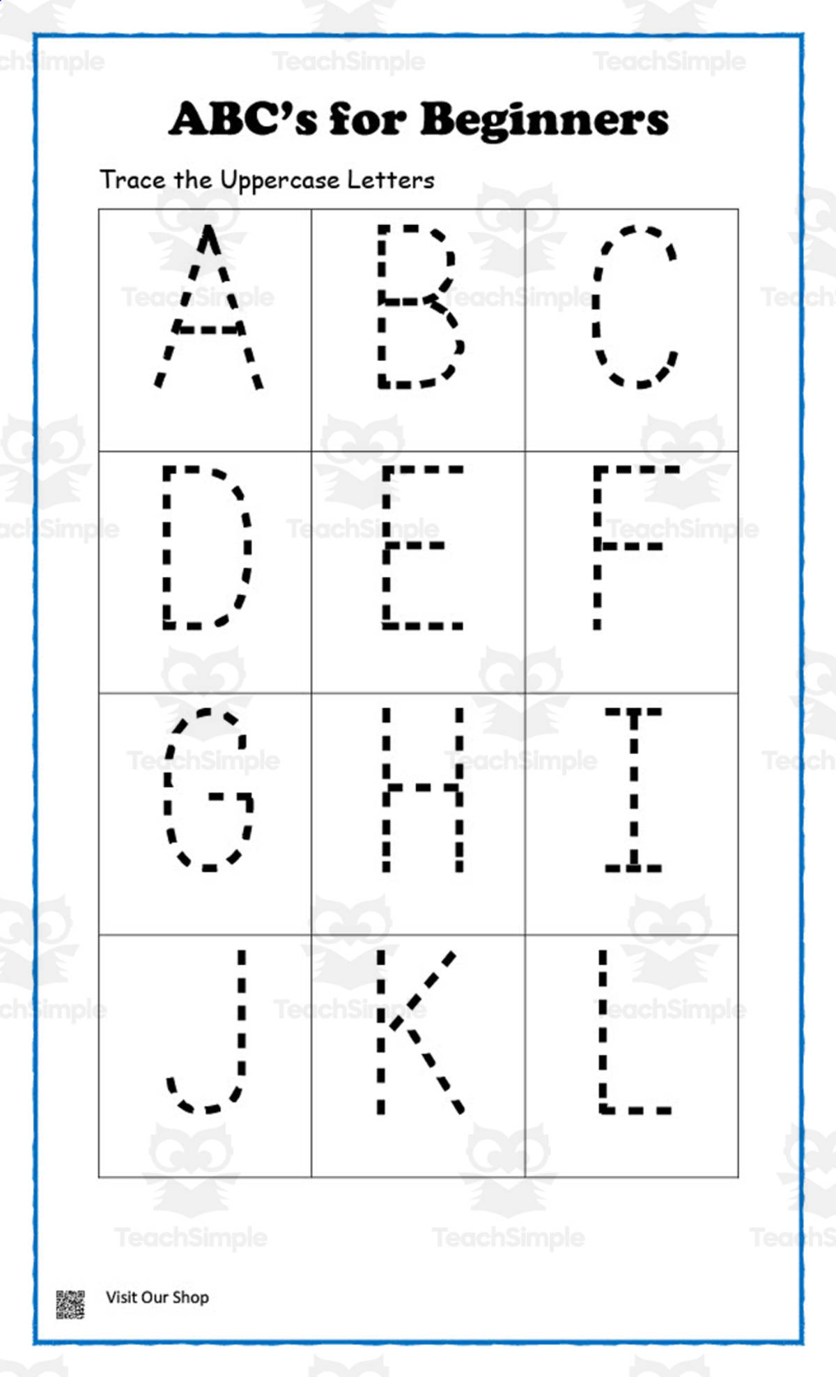 An educational teaching resource from KD's Kids School Shop entitled ABC's and 123's for Beginners downloadable at Teach Simple.