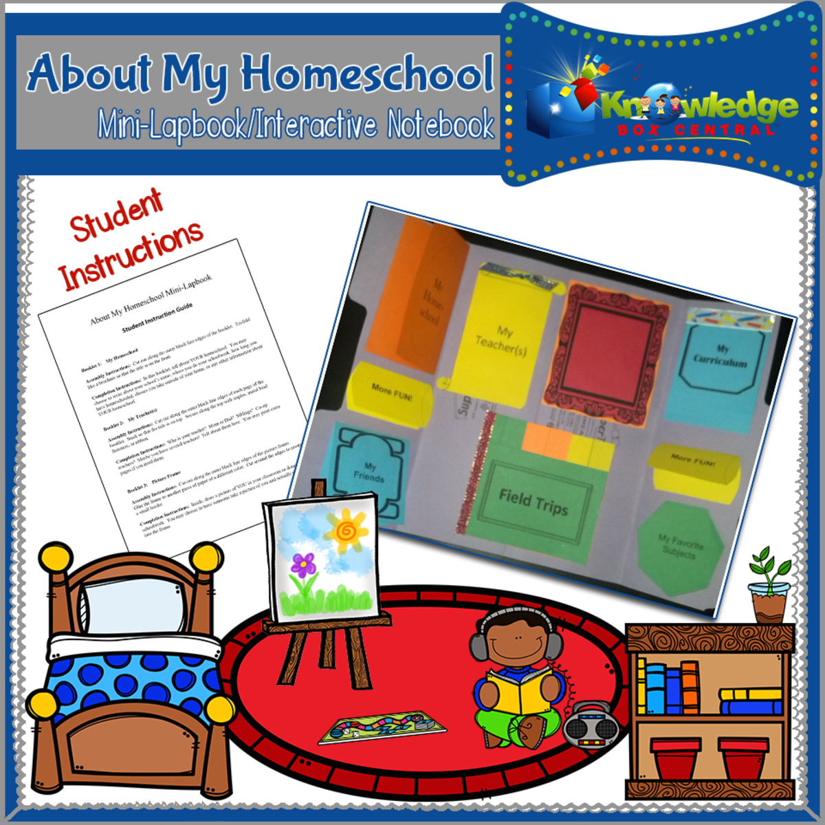 An educational teaching resource from Knowledge Box Central entitled About My Homeschool Mini-Lapbook / Interactive Notebook -EBOOK downloadable at Teach Simple.