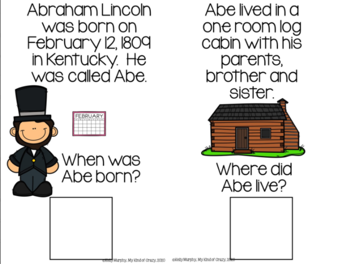 An educational teaching resource from My Kind of Crazy entitled Abraham Lincoln President's Day Adapted Book, Printable, Special Ed downloadable at Teach Simple.