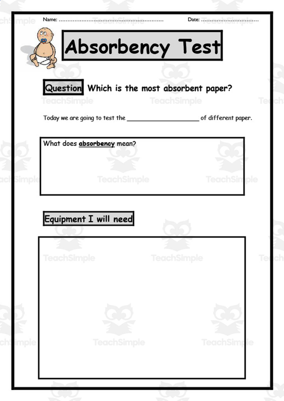An educational teaching resource from Elementary Resources 4 U entitled Absorbency Test downloadable at Teach Simple.