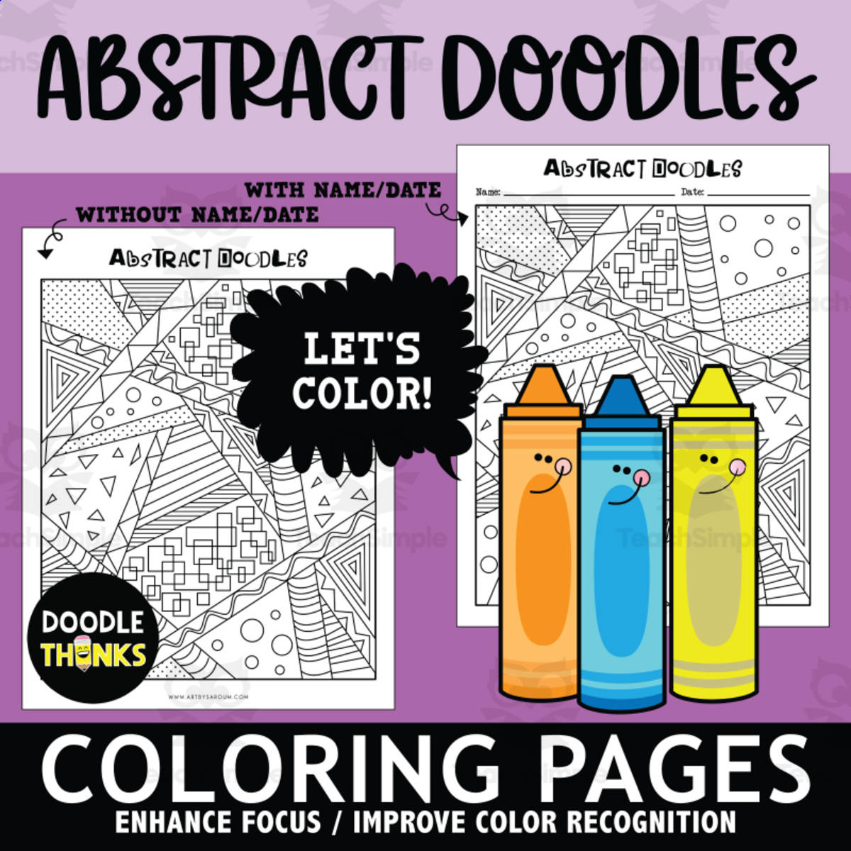 An educational teaching resource from Doodle Thinks entitled Abstract Doodles Coloring Pages | Improve Color Recognition downloadable at Teach Simple.