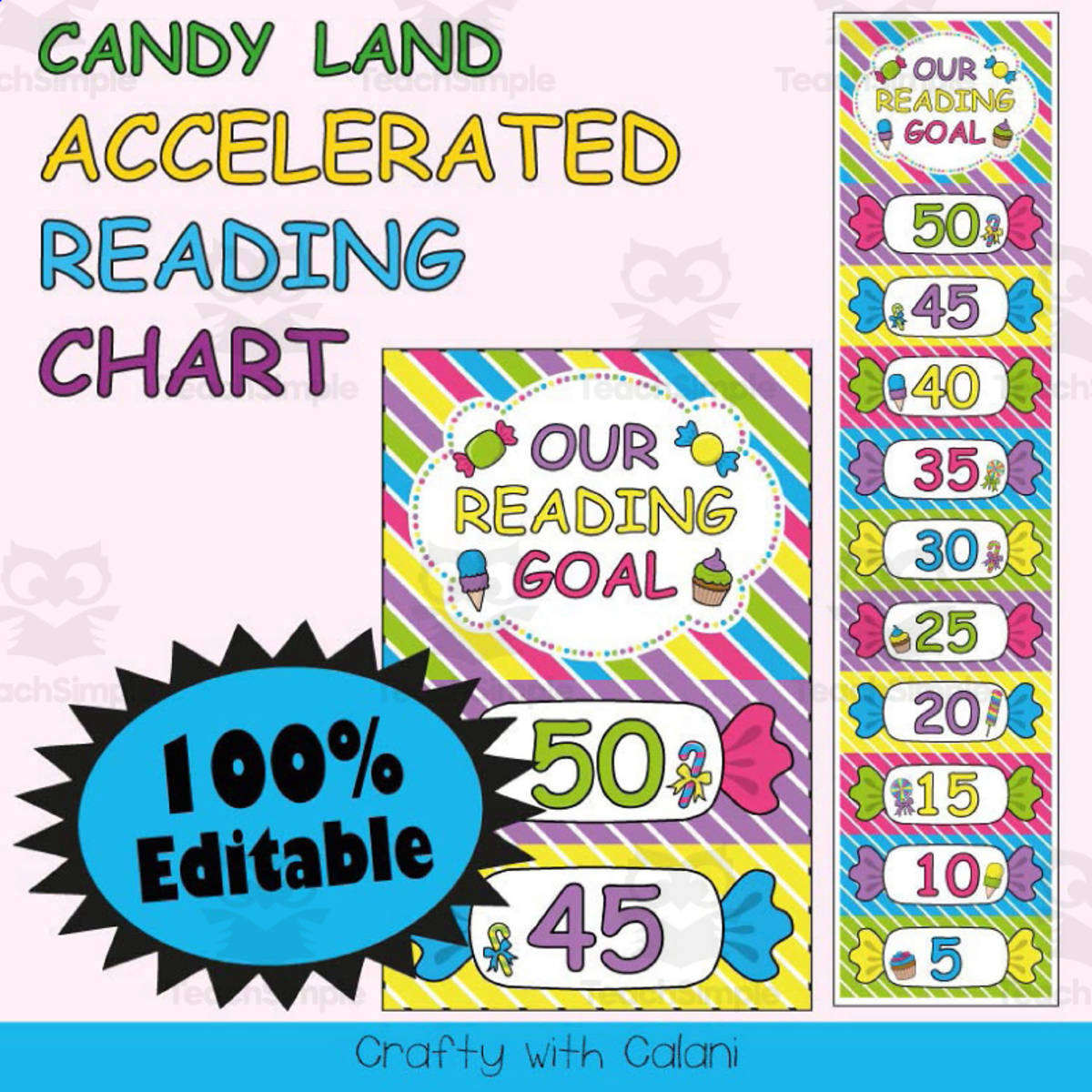 An educational teaching resource from Crafty with Calani entitled Accelerated Reading Clip Chart in Candy Land Theme - 100% Editable downloadable at Teach Simple.