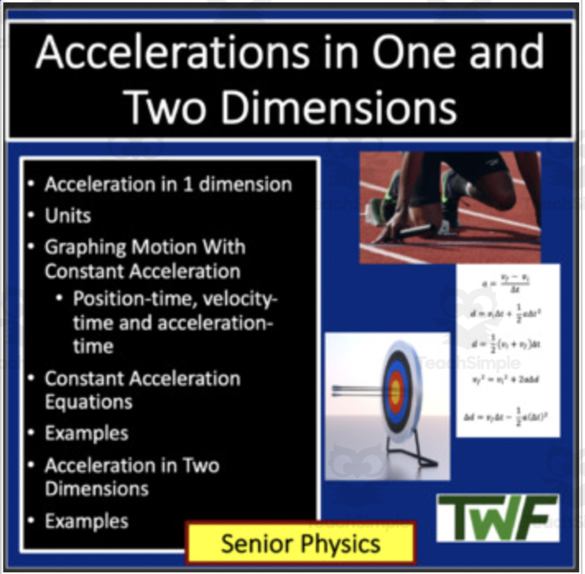 An educational teaching resource from Teach With Fergy entitled Acceleration in 1 and 2 Dimensions - Lesson Bundle downloadable at Teach Simple.