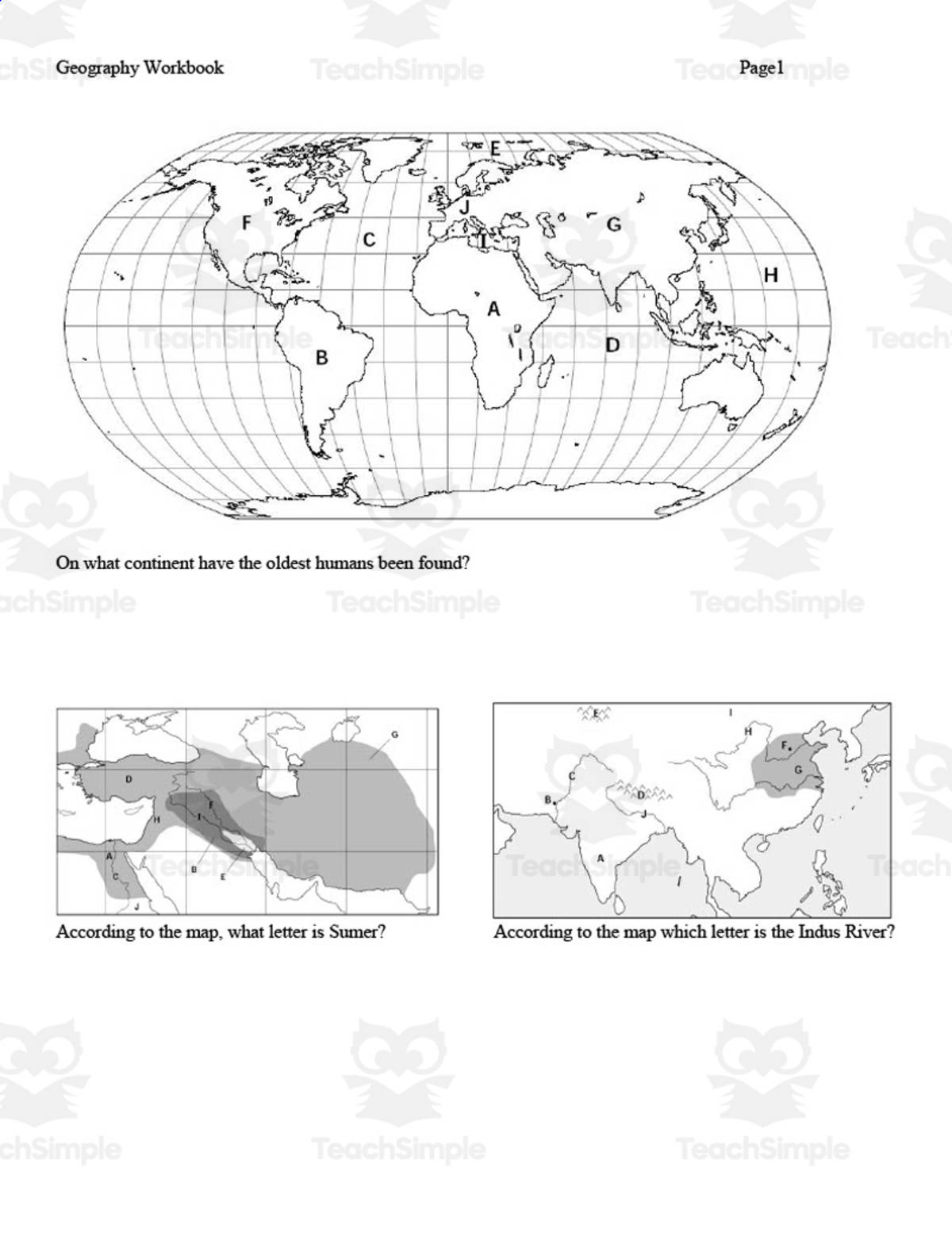 An educational teaching resource from History with DeLong entitled According to the Map Geography Workbook Page downloadable at Teach Simple.