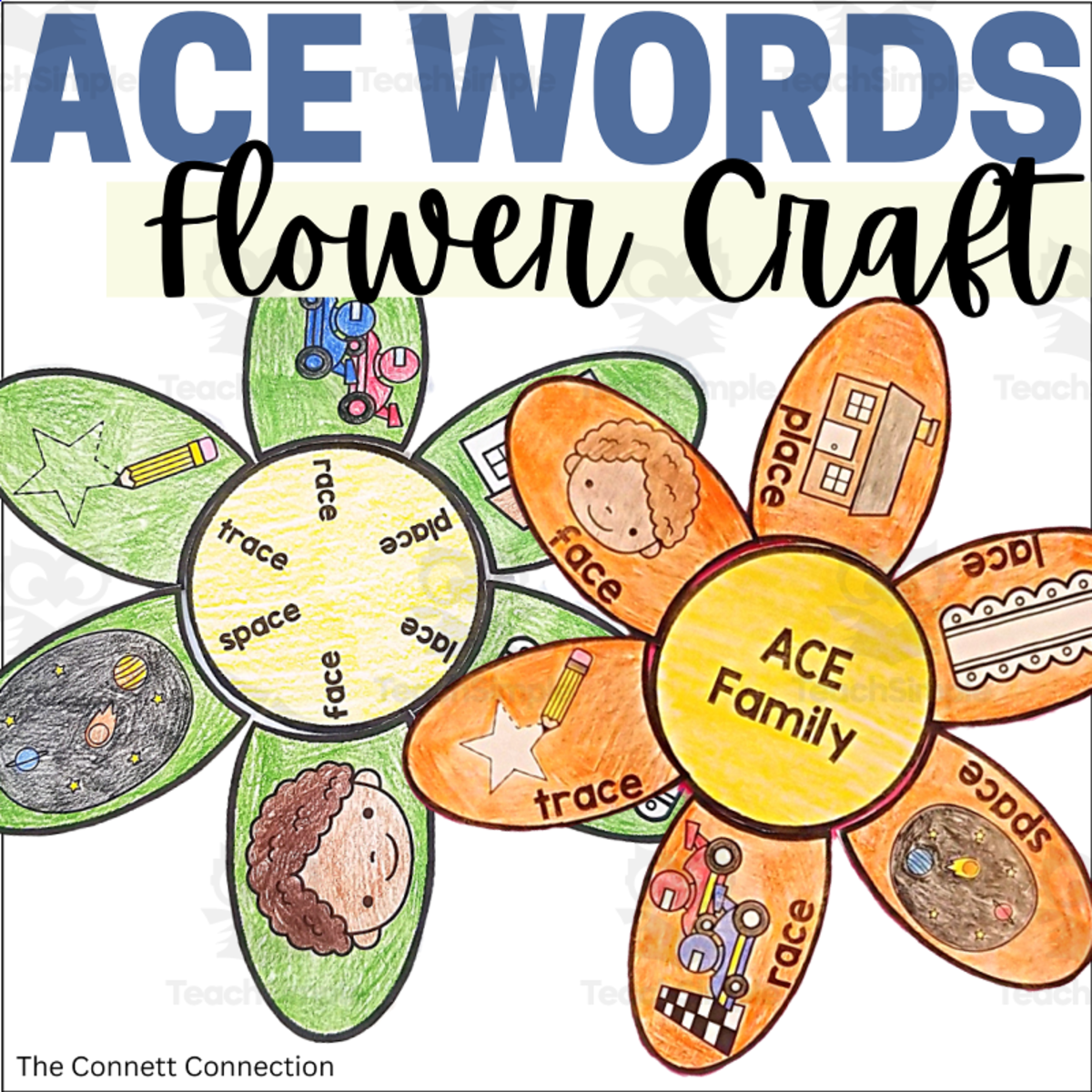 An educational teaching resource from The Connett Connection entitled ACE Words Flower Craft - A CVCe Long Vowel Sounds Craftivity downloadable at Teach Simple.