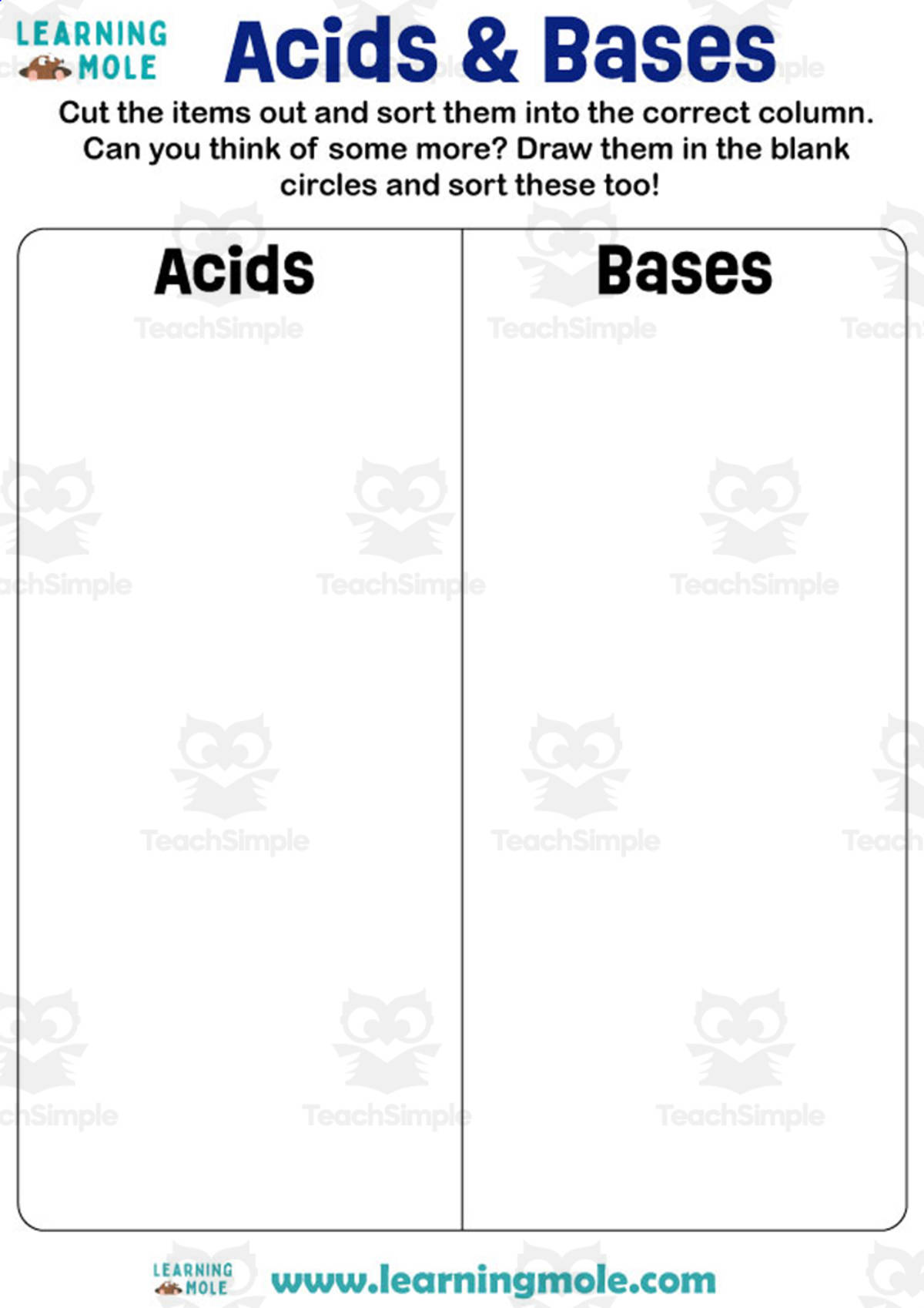 An educational teaching resource from Educational Voice entitled Acids and Bases Activity downloadable at Teach Simple.