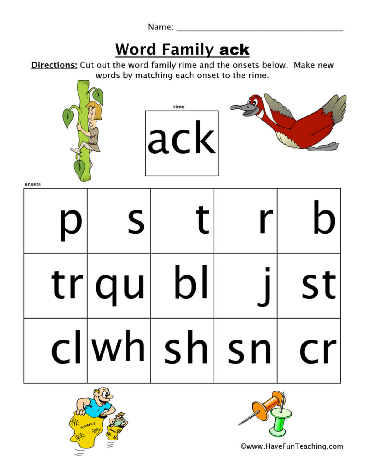 An educational teaching resource from Have Fun Teaching entitled ACK Word Family Worksheet downloadable at Teach Simple.