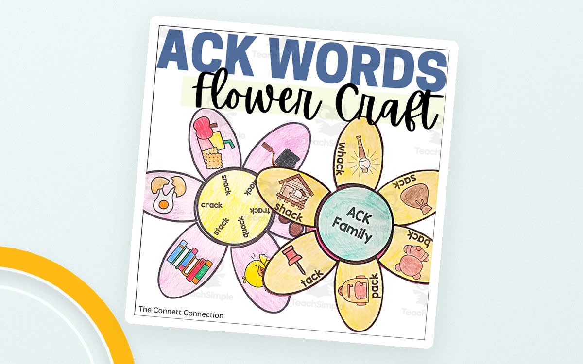 ACK Words Flower Craft cover with a flower whose illustrated petals show words such as snack, whack, and crack.