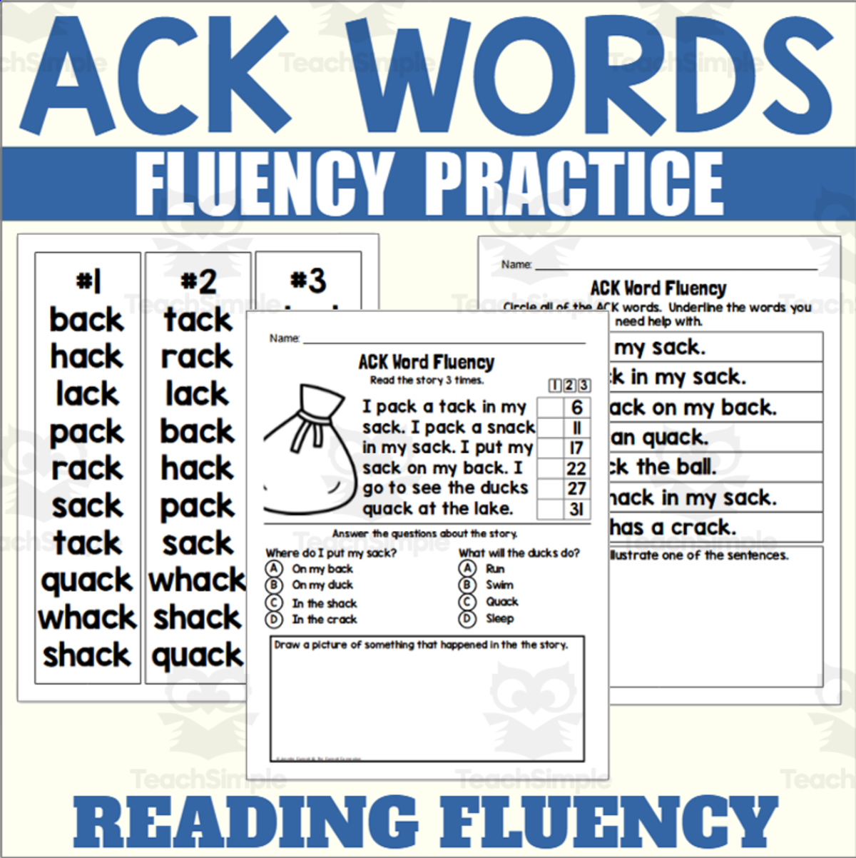 An educational teaching resource from The Connett Connection entitled ACK Word Fluency Activities downloadable at Teach Simple.