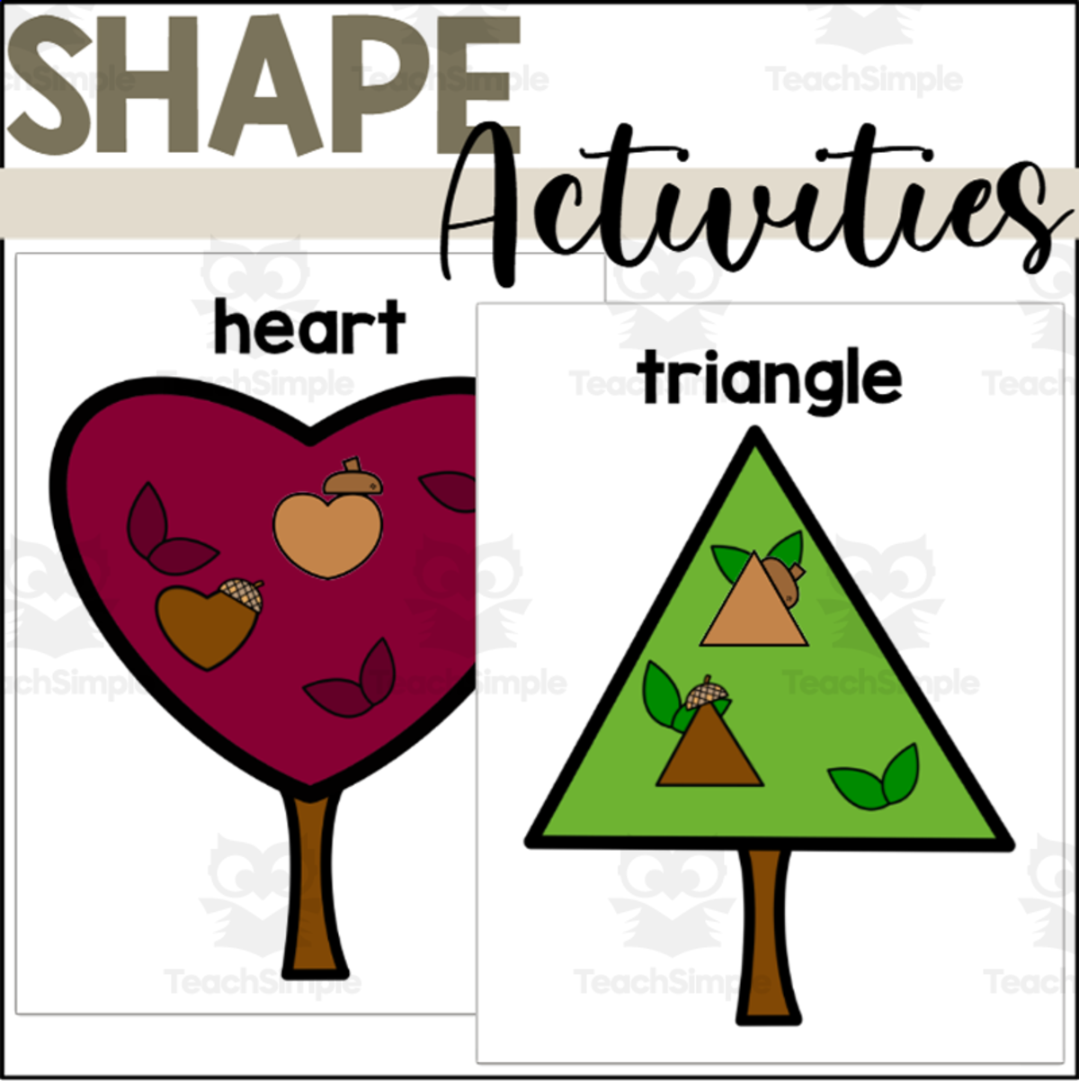 An educational teaching resource from The Connett Connection entitled Acorn 2D Shapes Sorting Mats downloadable at Teach Simple.