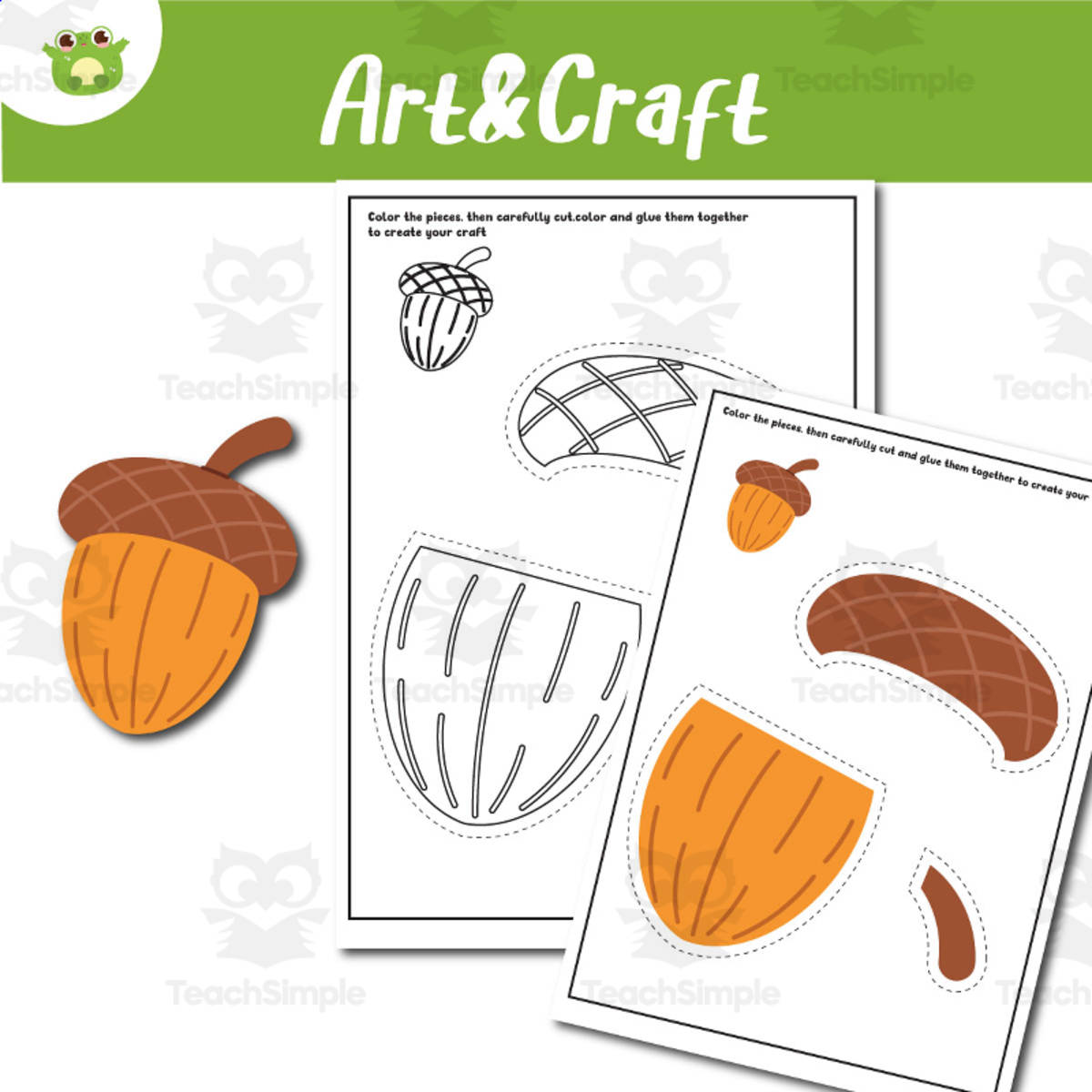 An educational teaching resource from EasyHop entitled Acorn Art & Craft Printable – Cut, Color, and Build Activity | Fall Cr downloadable at Teach Simple.