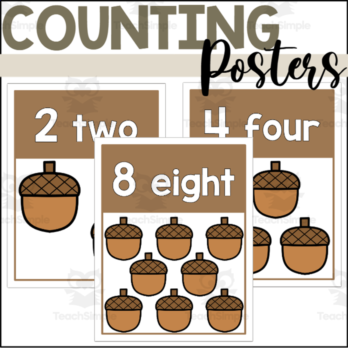 An educational teaching resource from The Connett Connection entitled Acorn Counting Posters 1-10 downloadable at Teach Simple.