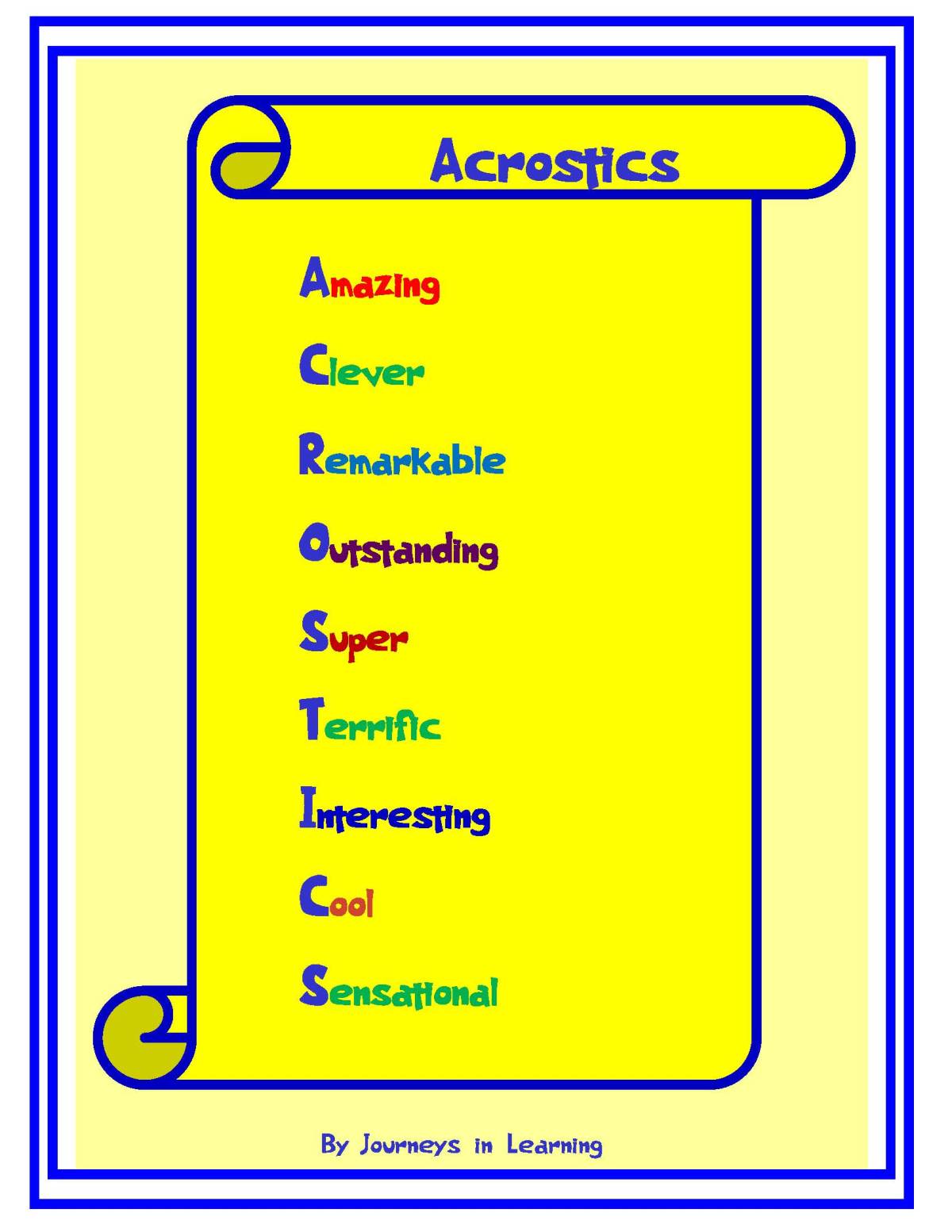 An educational teaching resource from Journeys In Learning entitled Acrostic Poems downloadable at Teach Simple.