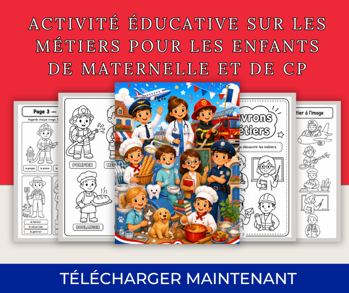 An educational teaching resource from Kindergarten Friends entitled Teaching professions in French to children downloadable at Teach Simple.