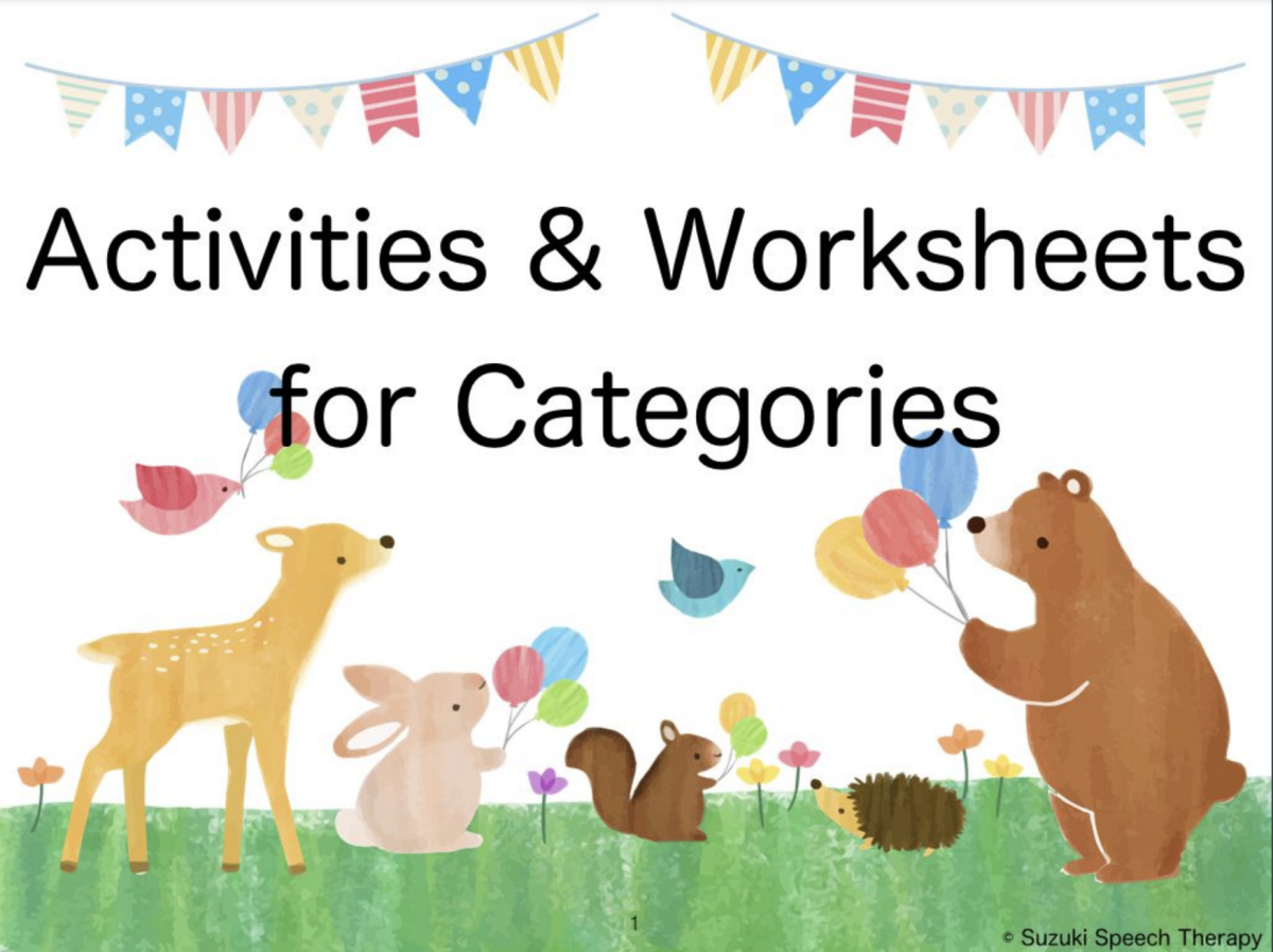 An educational teaching resource from Suzuki Speech Therapy entitled Activities & Worksheets for Categories downloadable at Teach Simple.