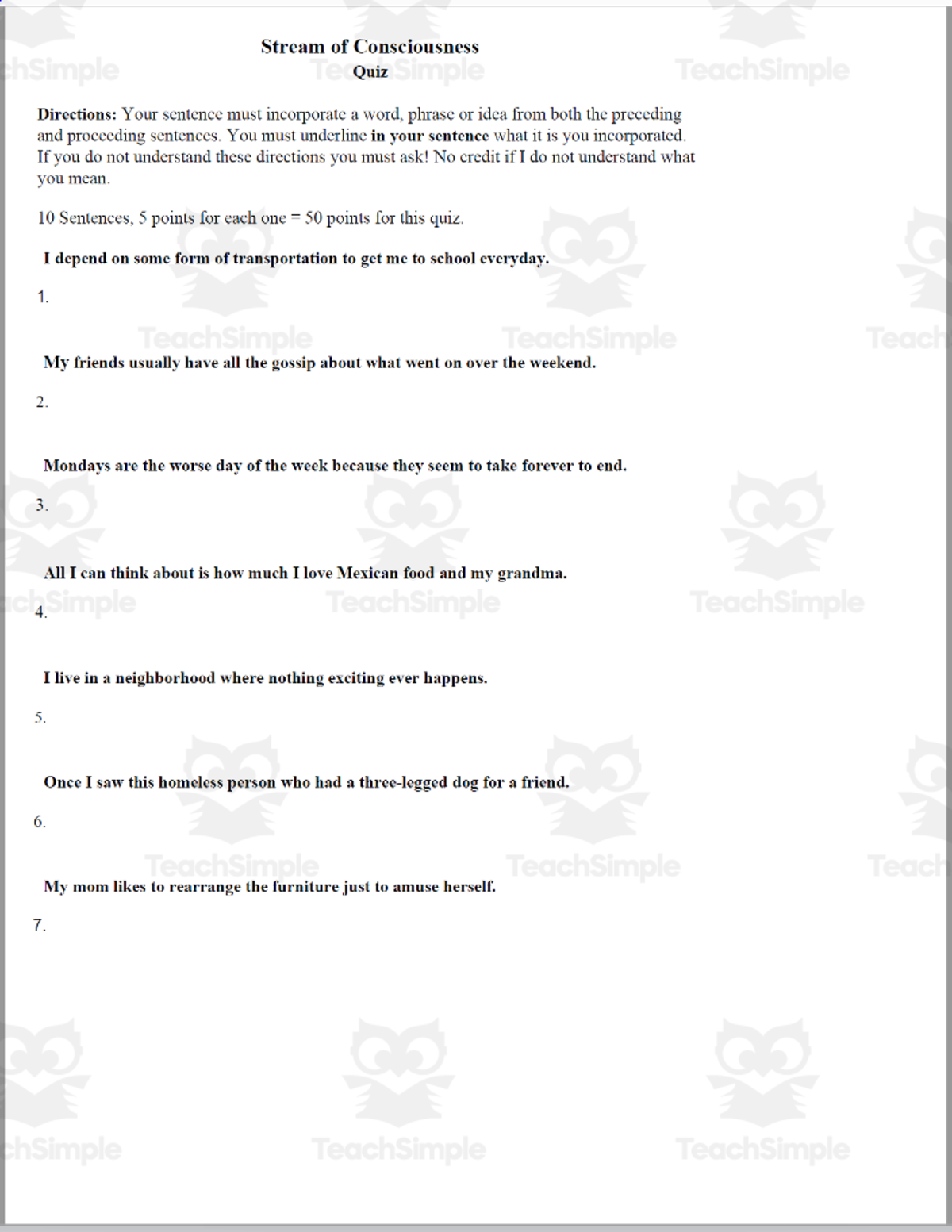 An educational teaching resource from The Education Lab entitled Activity: Stream of Consciousness downloadable at Teach Simple.
