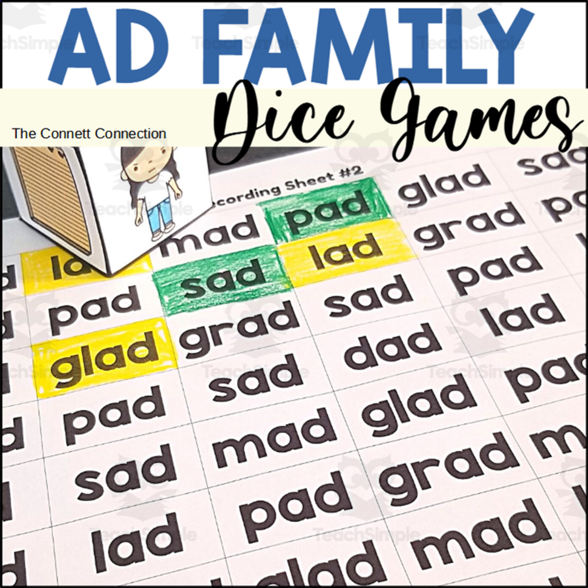 An educational teaching resource from The Connett Connection entitled AD Word Family Dice Games downloadable at Teach Simple.