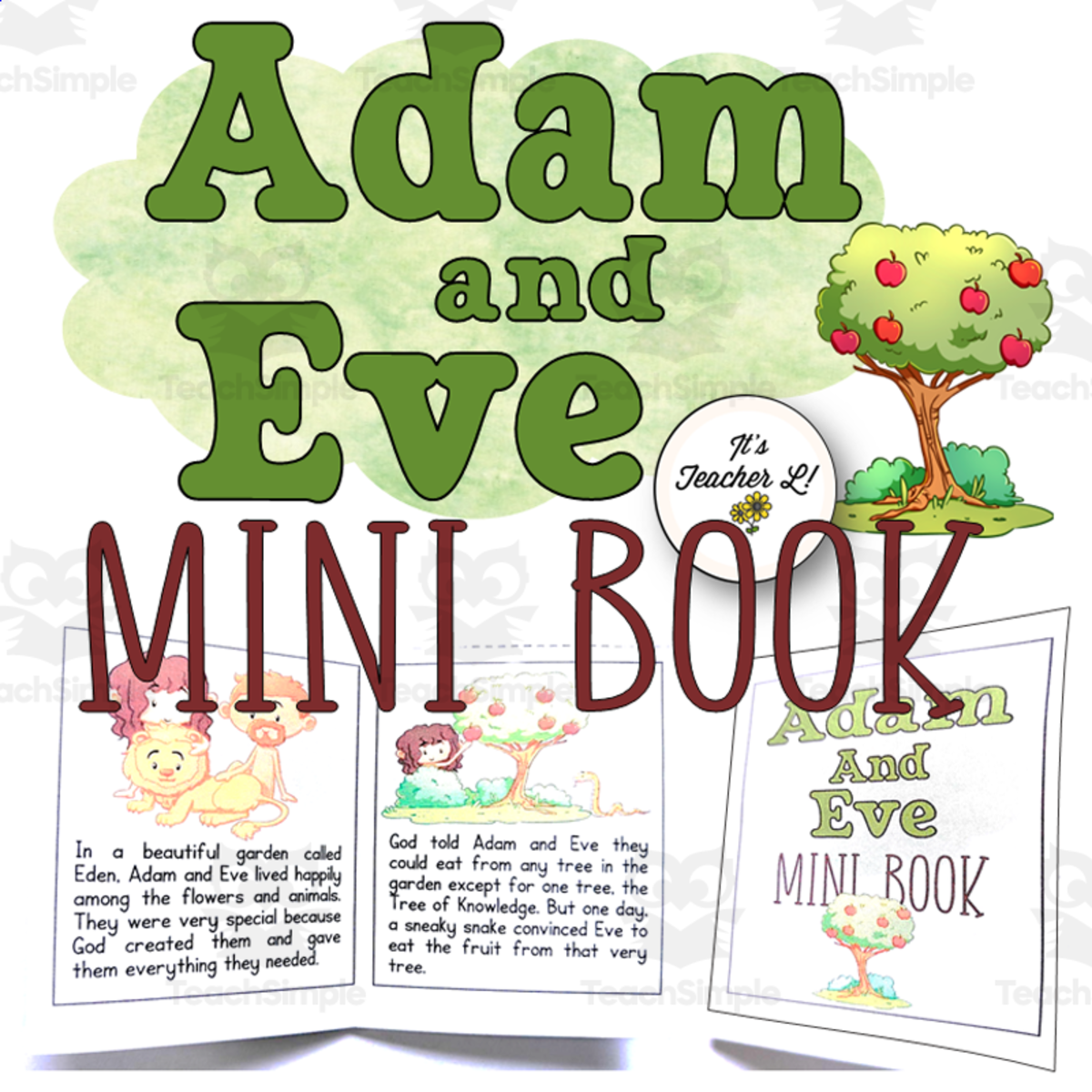 An educational teaching resource from It's Teacher L entitled Adam and Eve Bible Story Foldable Mini Book Grade 1 2 3 ELA READING downloadable at Teach Simple.