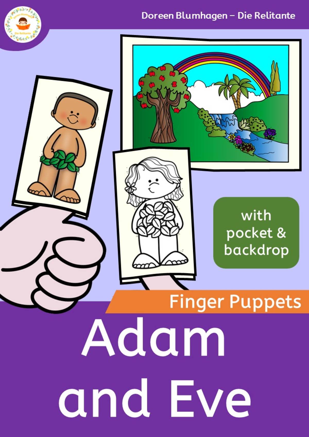 An educational teaching resource from Die Relitante entitled Adam and Eve - Finger Puppets - Bible story downloadable at Teach Simple.