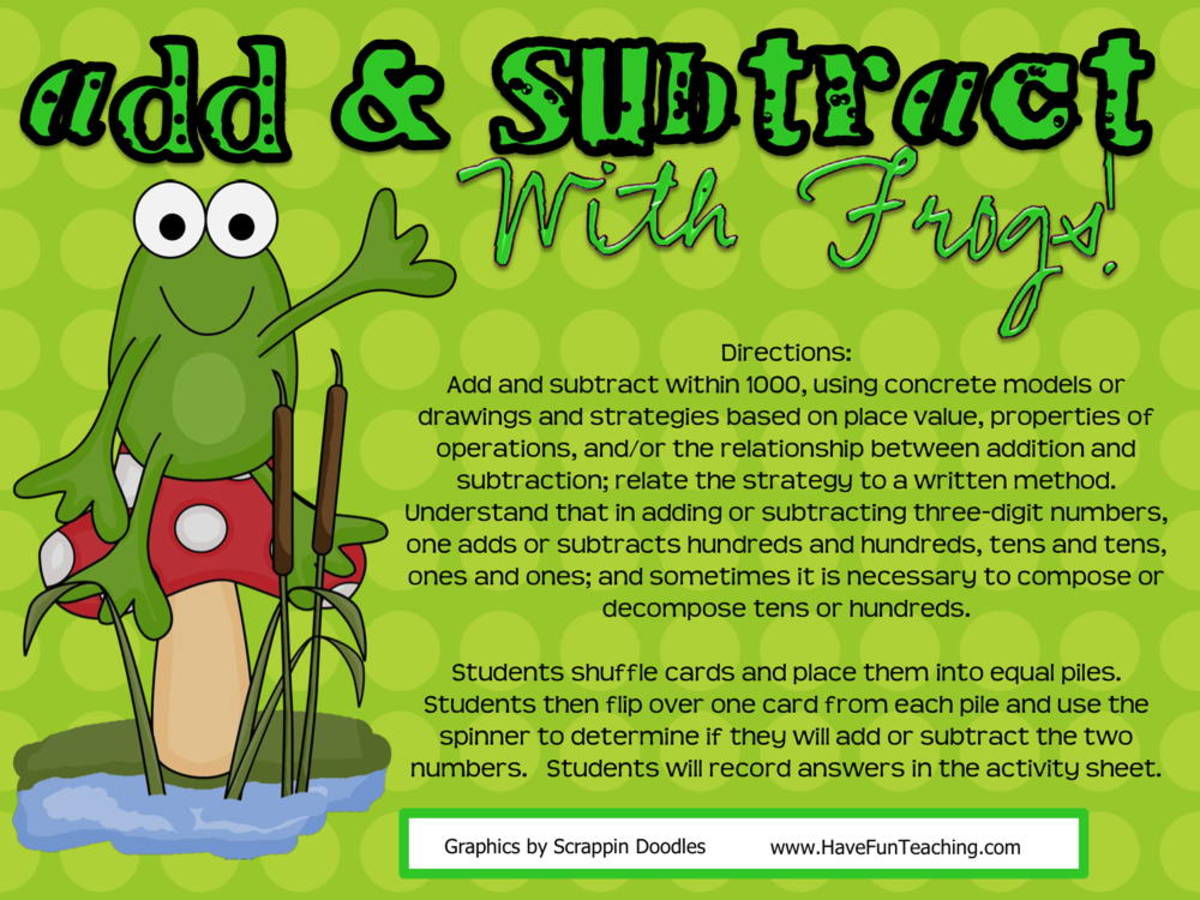 An educational teaching resource from Have Fun Teaching entitled Add and Subtract with Frogs Activity downloadable at Teach Simple.