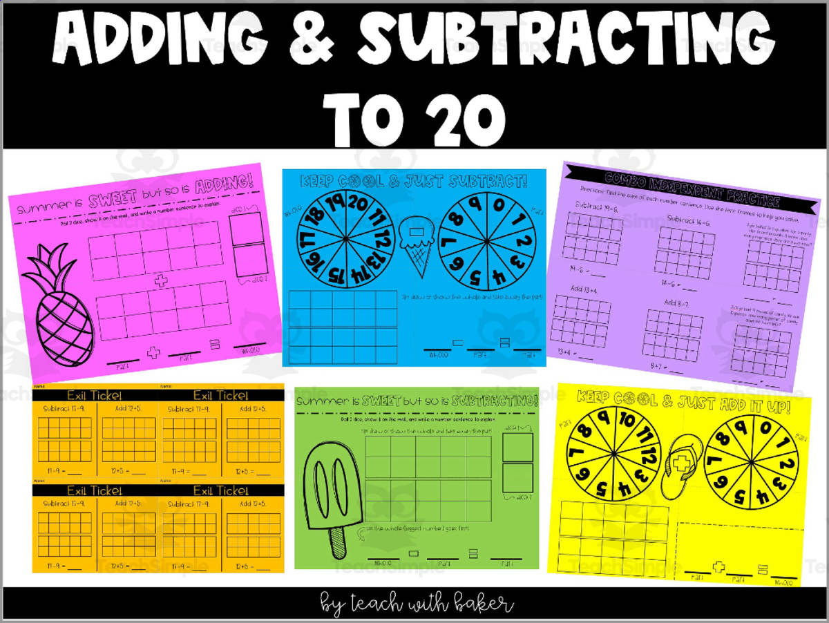 An educational teaching resource from Teach With Baker entitled Add and Subtract within 20 downloadable at Teach Simple.