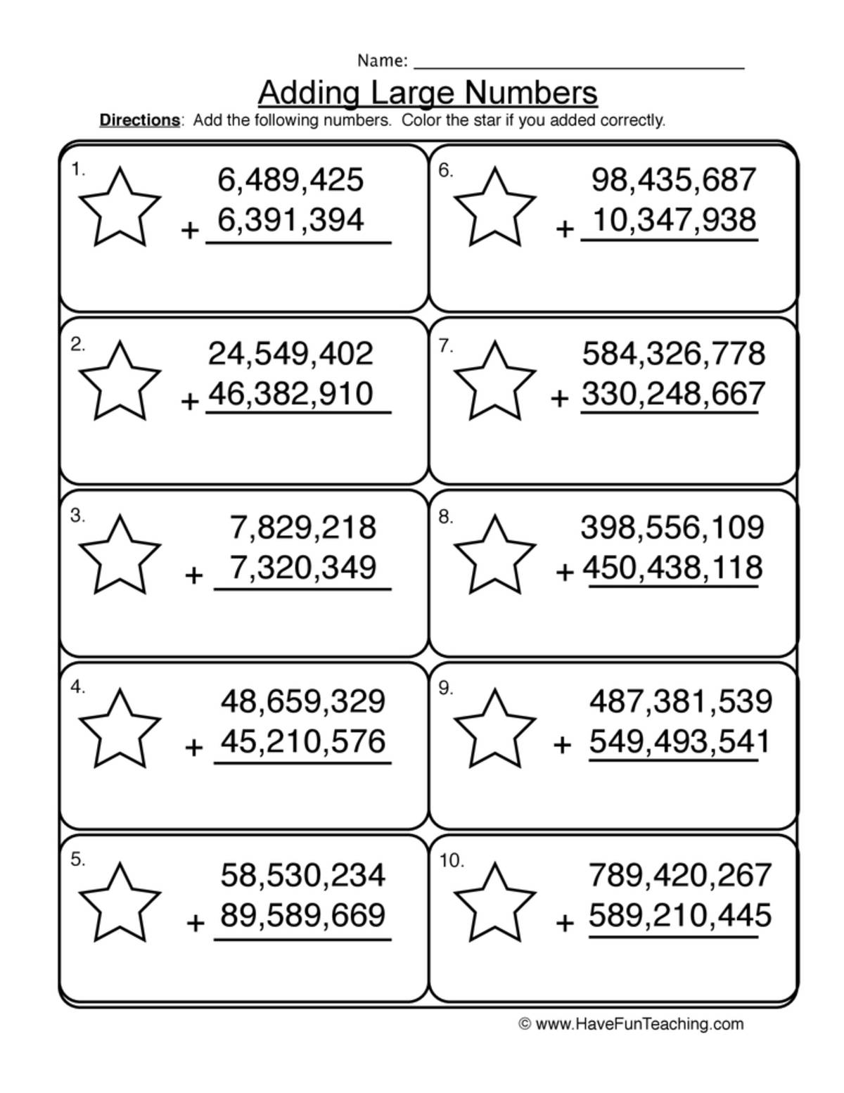 An educational teaching resource from Have Fun Teaching entitled Add Millions Regrouping Worksheet downloadable at Teach Simple.