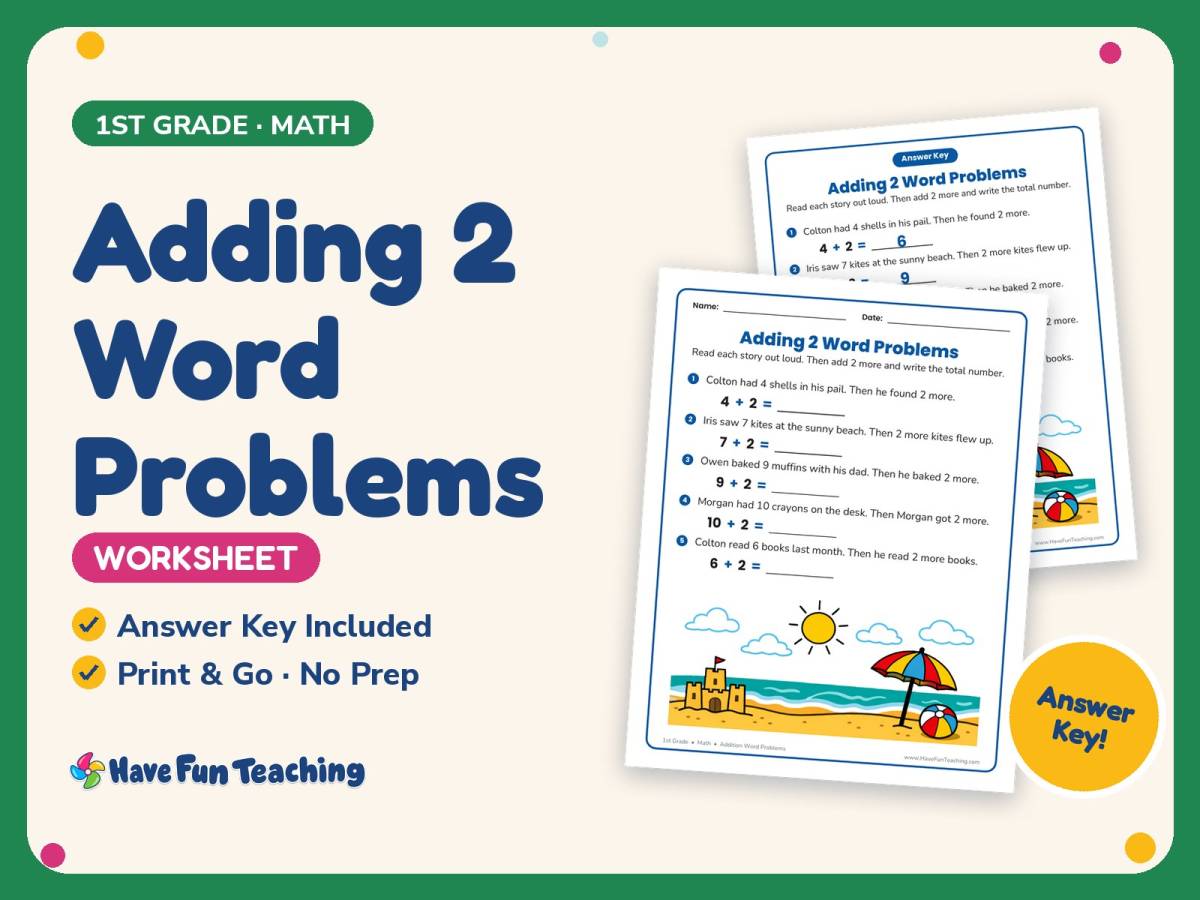 Adding 2 Word Problems Worksheet – 1st Grade Addition Practice preview