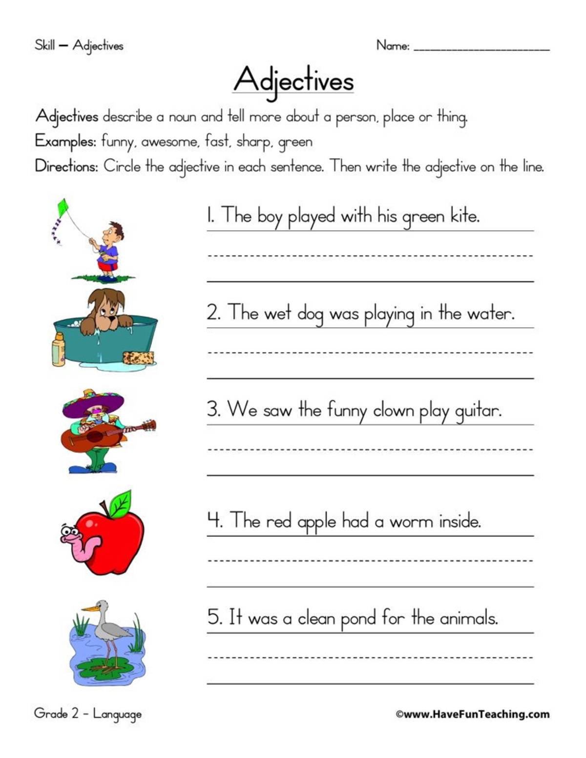 An educational teaching resource from Have Fun Teaching entitled Adding Adjectives Worksheet downloadable at Teach Simple.