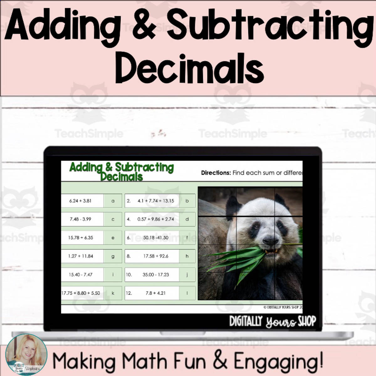An educational teaching resource from Digitally Yours Shop entitled Adding and Subtracting Decimals Digital Self-Checking Activity downloadable at Teach Simple.