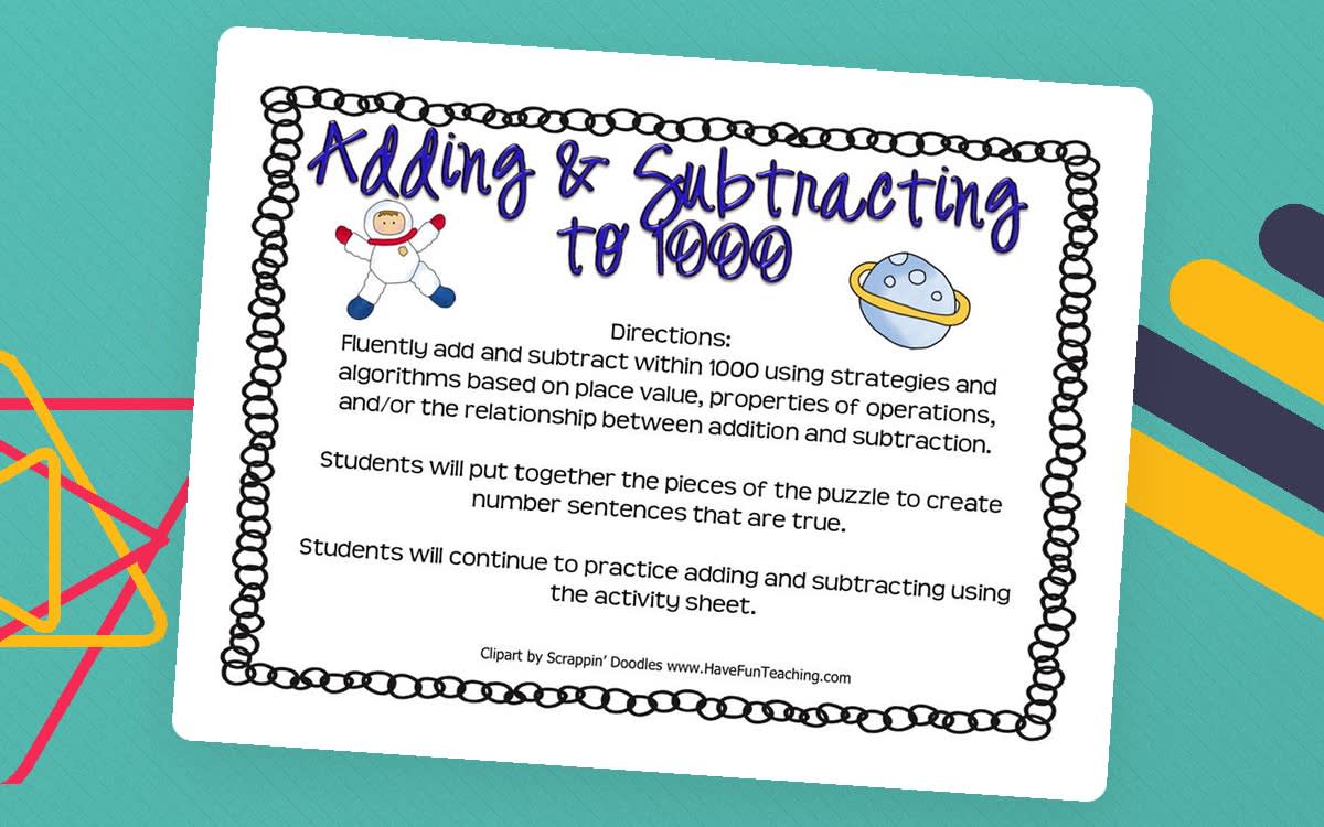 An educational teaching resource from Have Fun Teaching entitled Adding and Subtracting to 1000 Activity downloadable at Teach Simple.