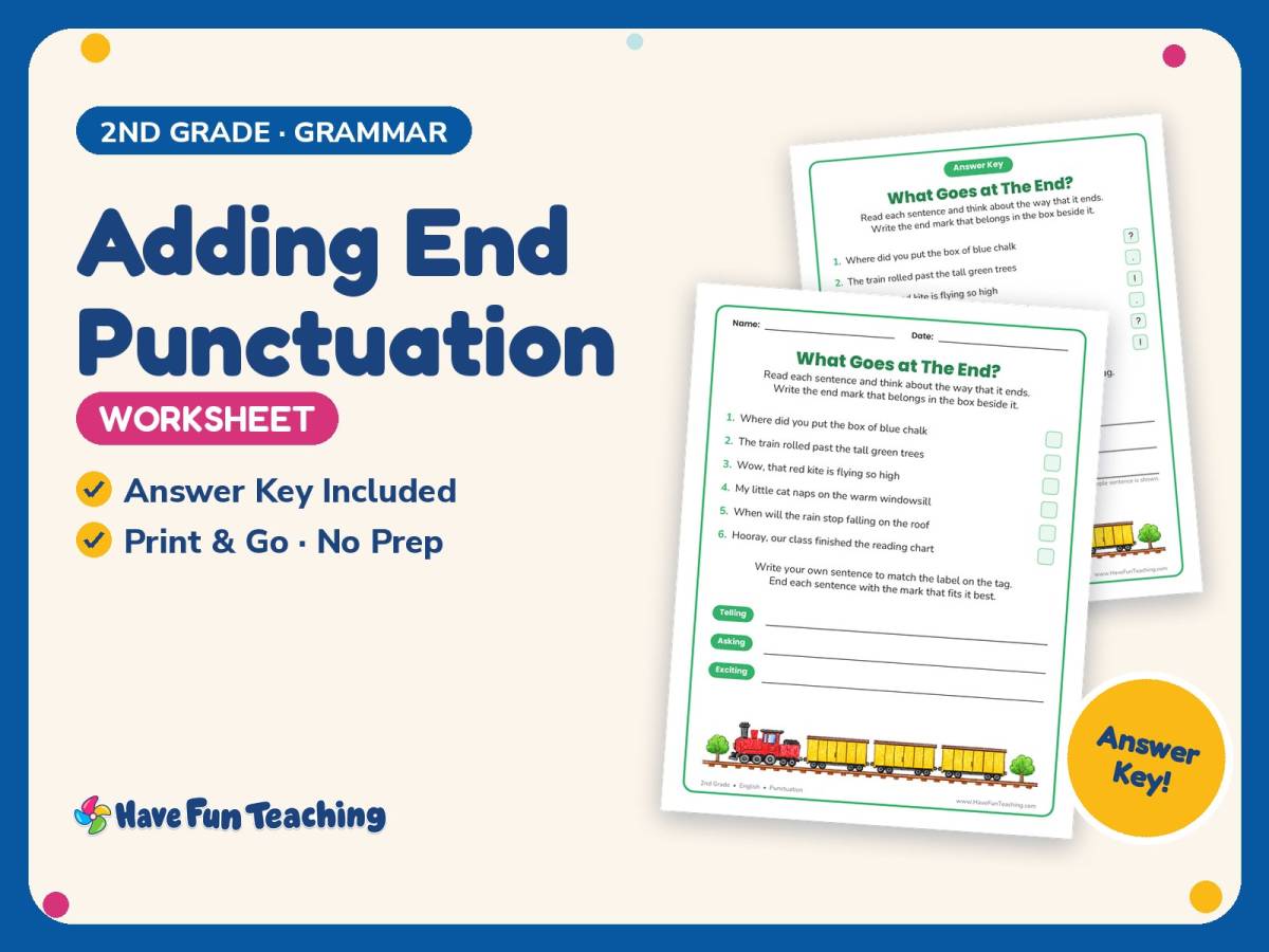 Adding End Punctuation Worksheet – 2nd Grade Grammar Practice preview