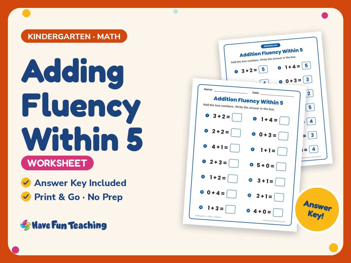 Adding Fluency Within 5 Worksheet – Kindergarten Addition Practice preview